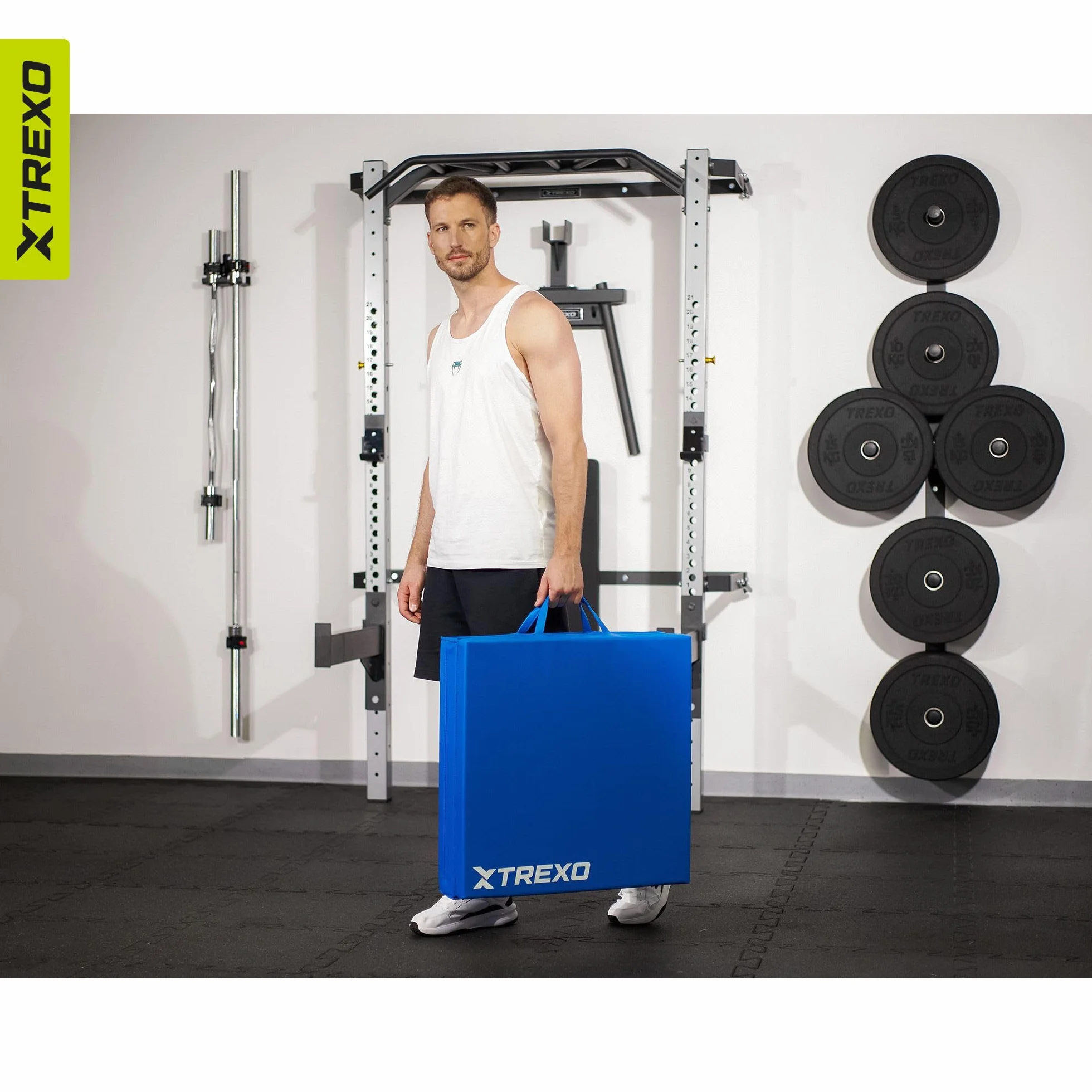 XTREXO Materasso da ginnastica pieghevole, 180 x 60 x 5 cm, 3 pezzi, rivestimento in pelle ecologica resistente all'abrasione, schiuma di polietilene flessibile, maniglia per il trasporto, facile da