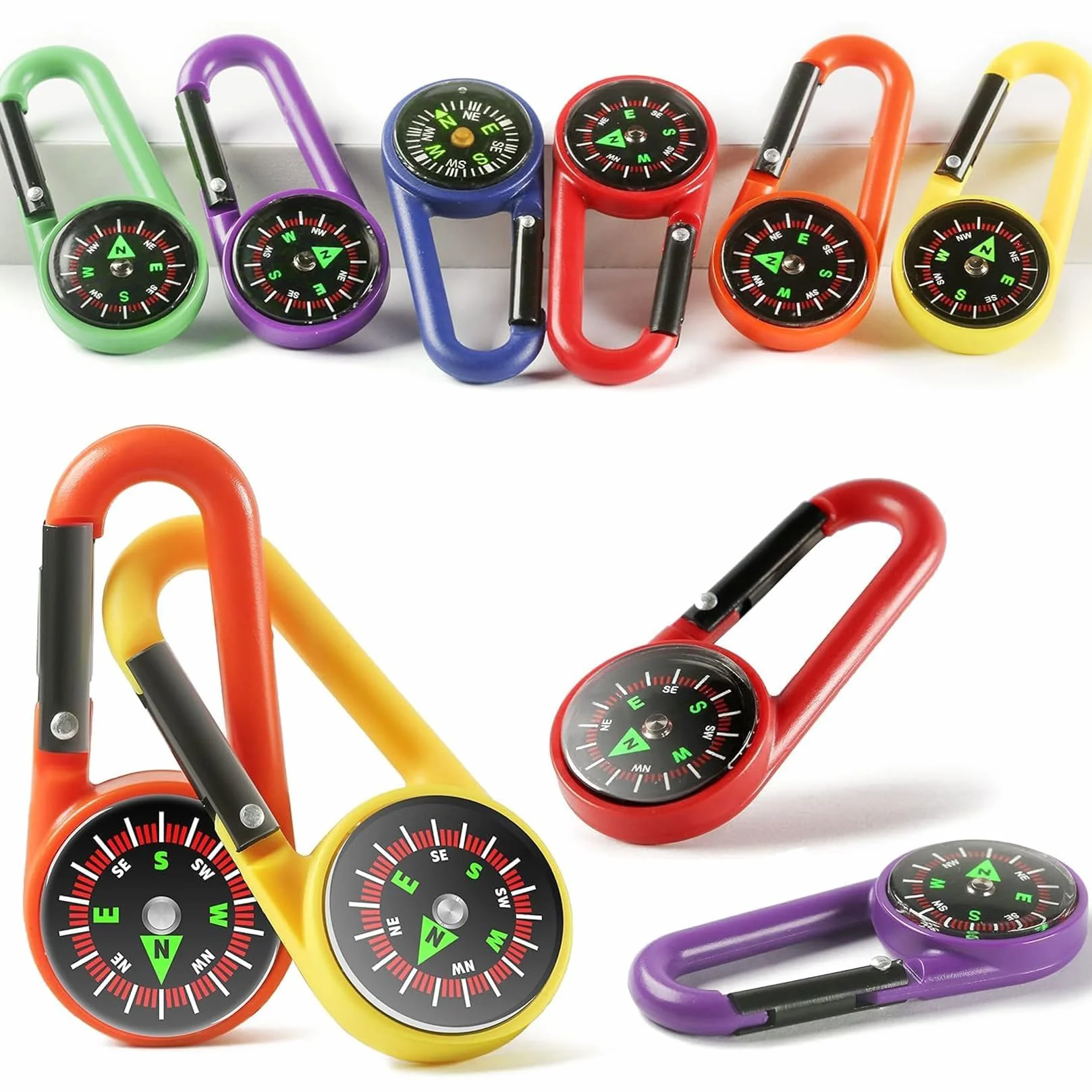 Bussola per bambini con moschettone, mini bussola colorata portachiavi per attività all'aperto, campeggio, navigazione, orienteering e sopravvivenza