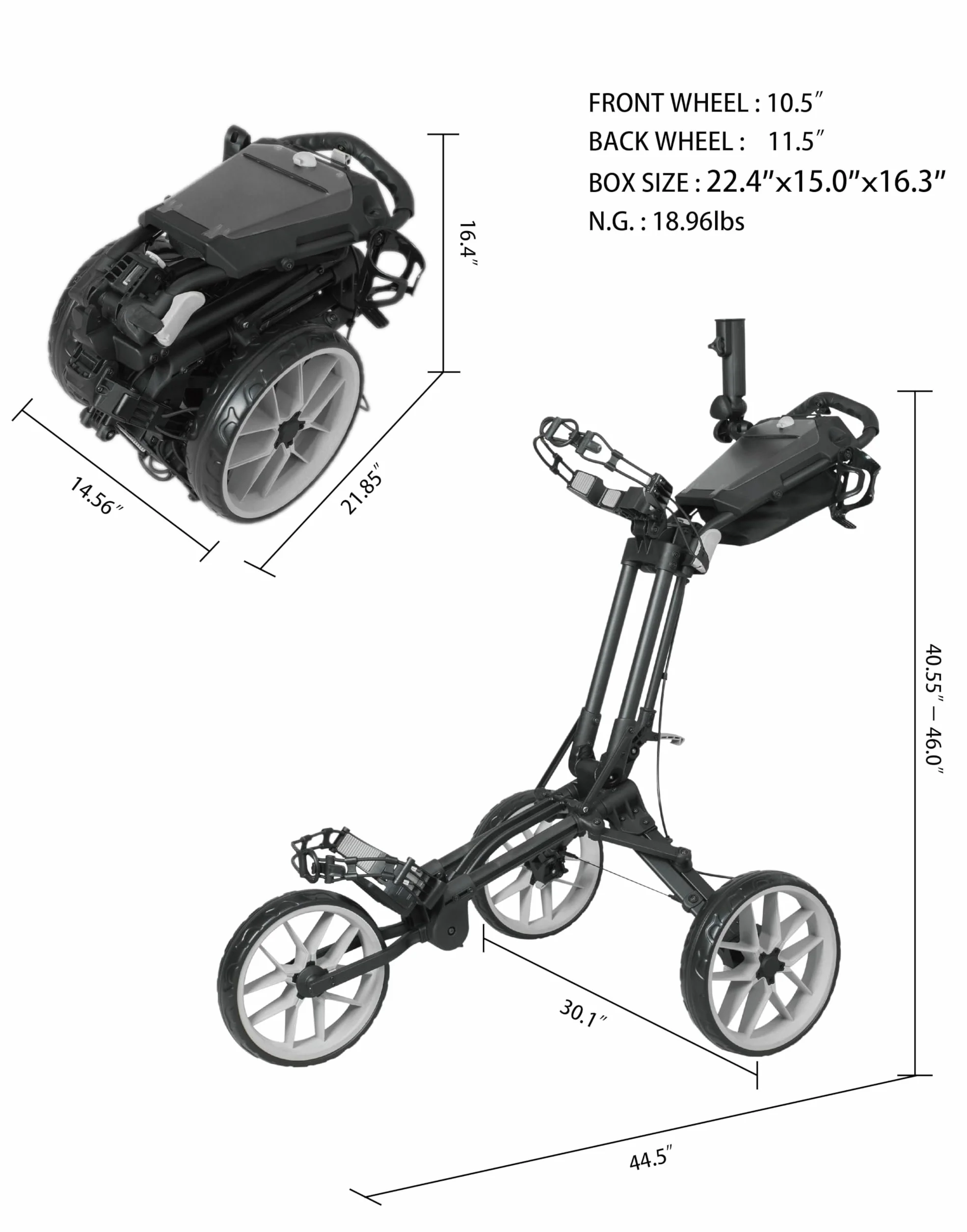 Carrello da Golf a Tre Ruote Pieghevole Newfly Ultra Leggero Compatto