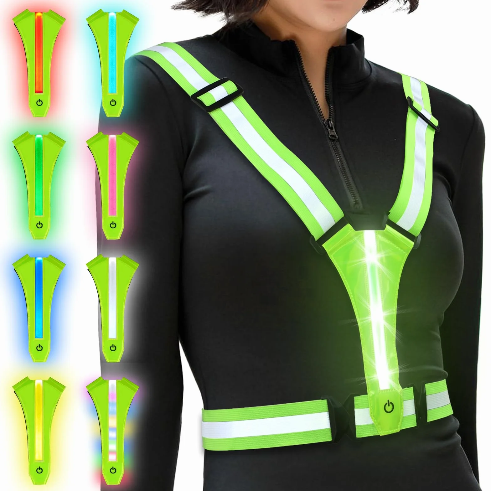 Ainiv LED Bretelle Catarifrangenti 8 Colori Gilet di Sicurezza Ricaricabile USB-C Alta Visibilità Regolabile