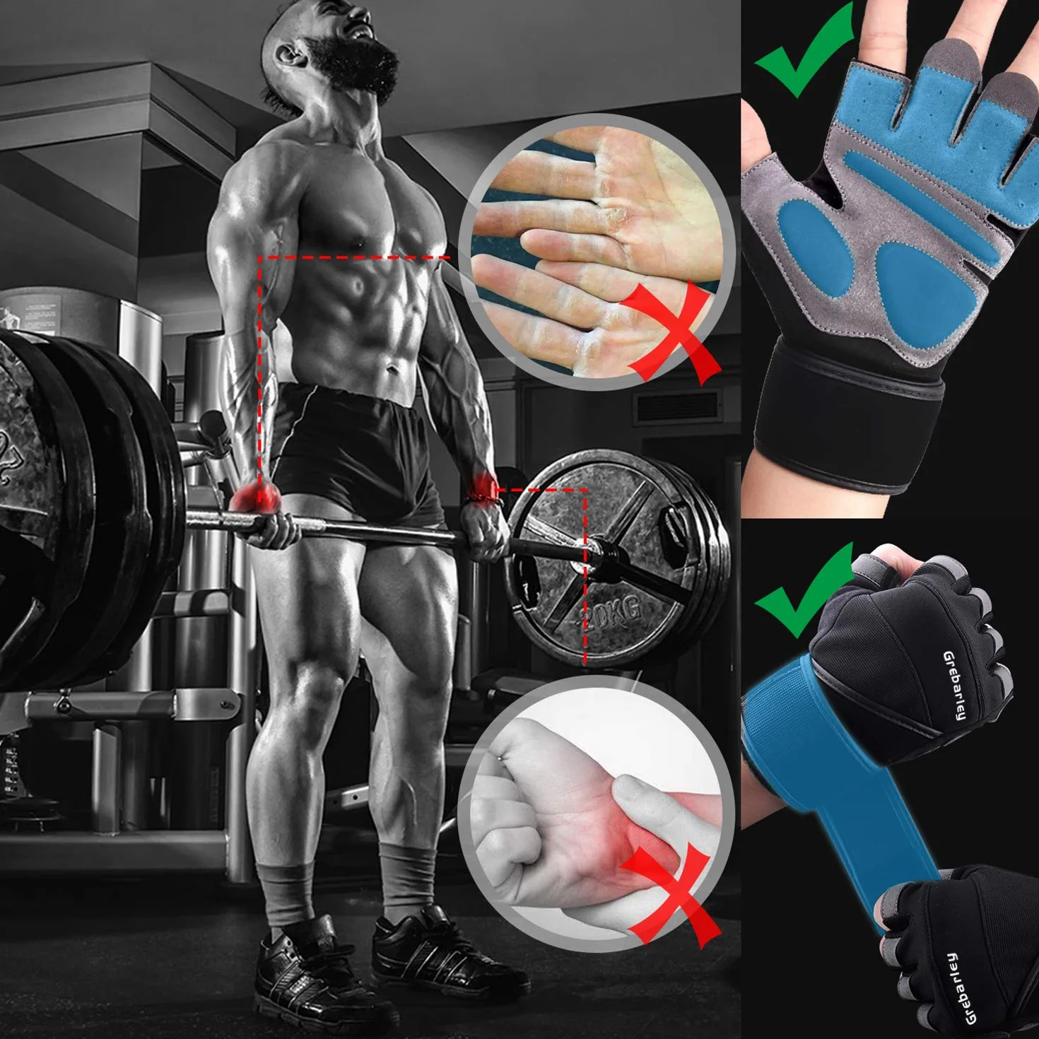Grebarley Guanti da Fitness per Allenamento Bicicletta Pesi
