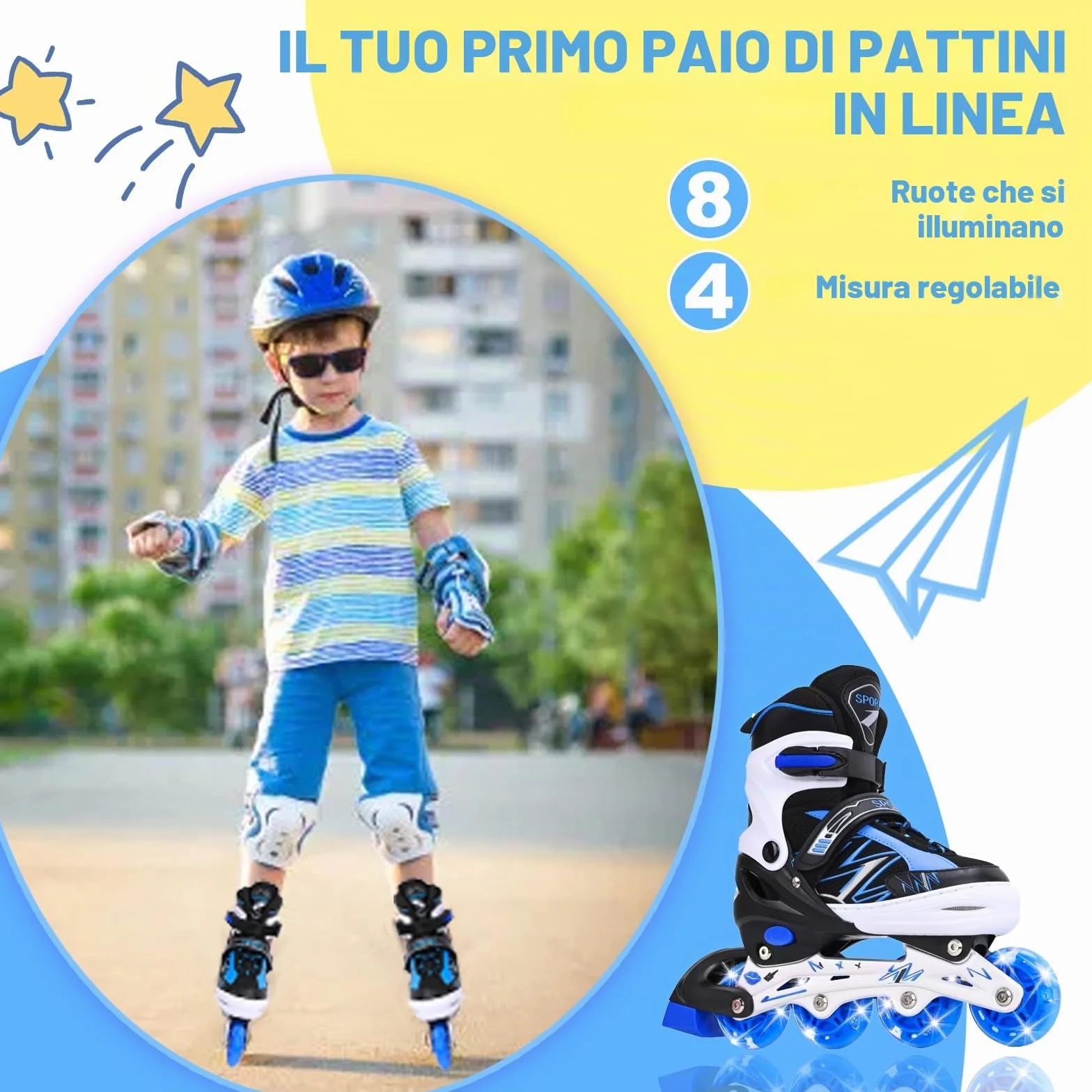 Pattini in linea regolabili per bambini ragazzi ragazze con ruote di illuminazione, pattini regolabili per bambini per principianti bambini giochi all'aperto