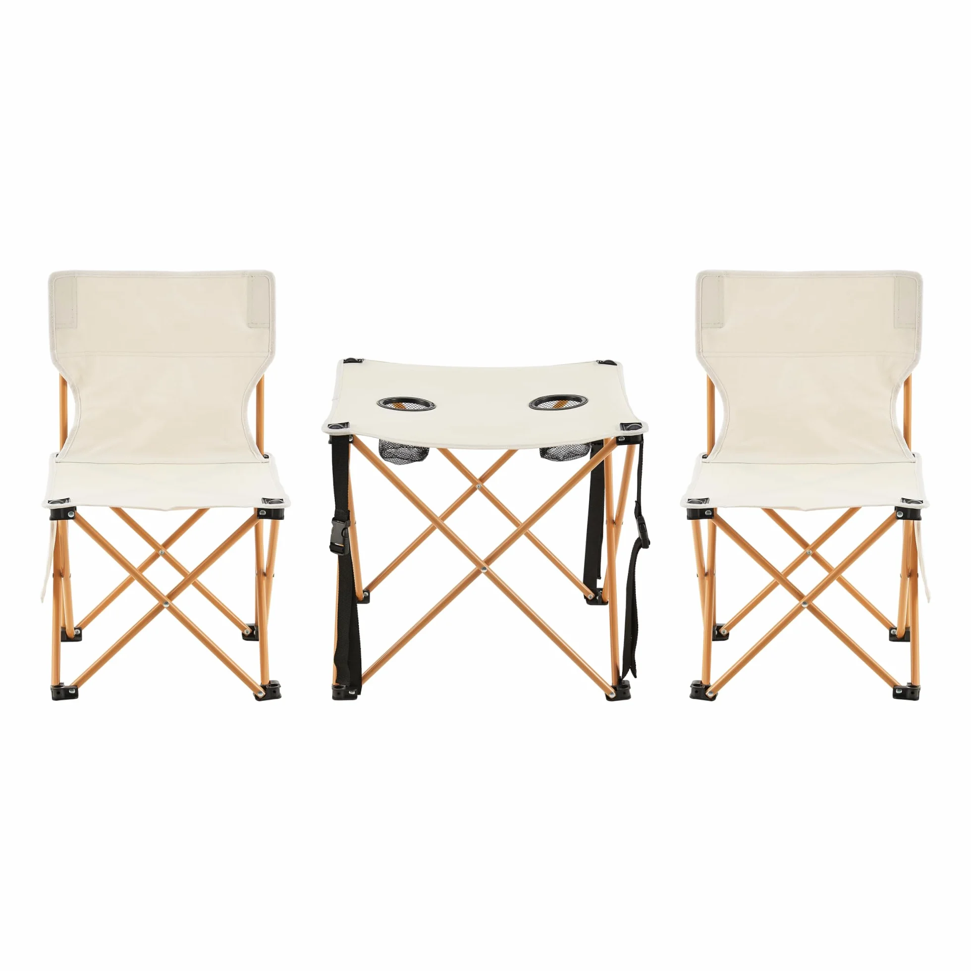casa.pro Set Campeggio Pieghevole Tavolo e Sedie Portatili Telaio Acciaio Tessuto Beige