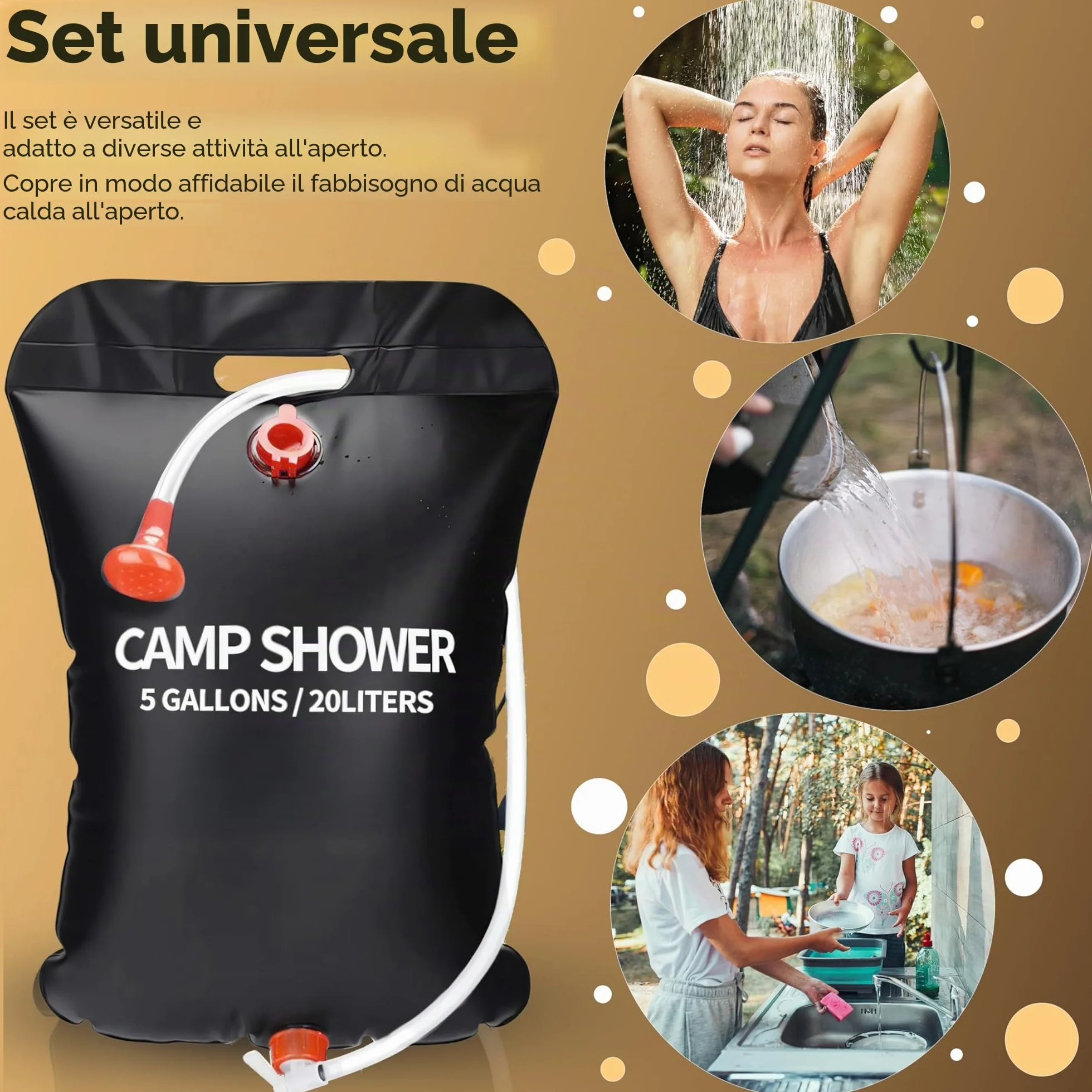 Retoo Borsa da Bagno Solare Campeggio 20 L Portatile con Soffione