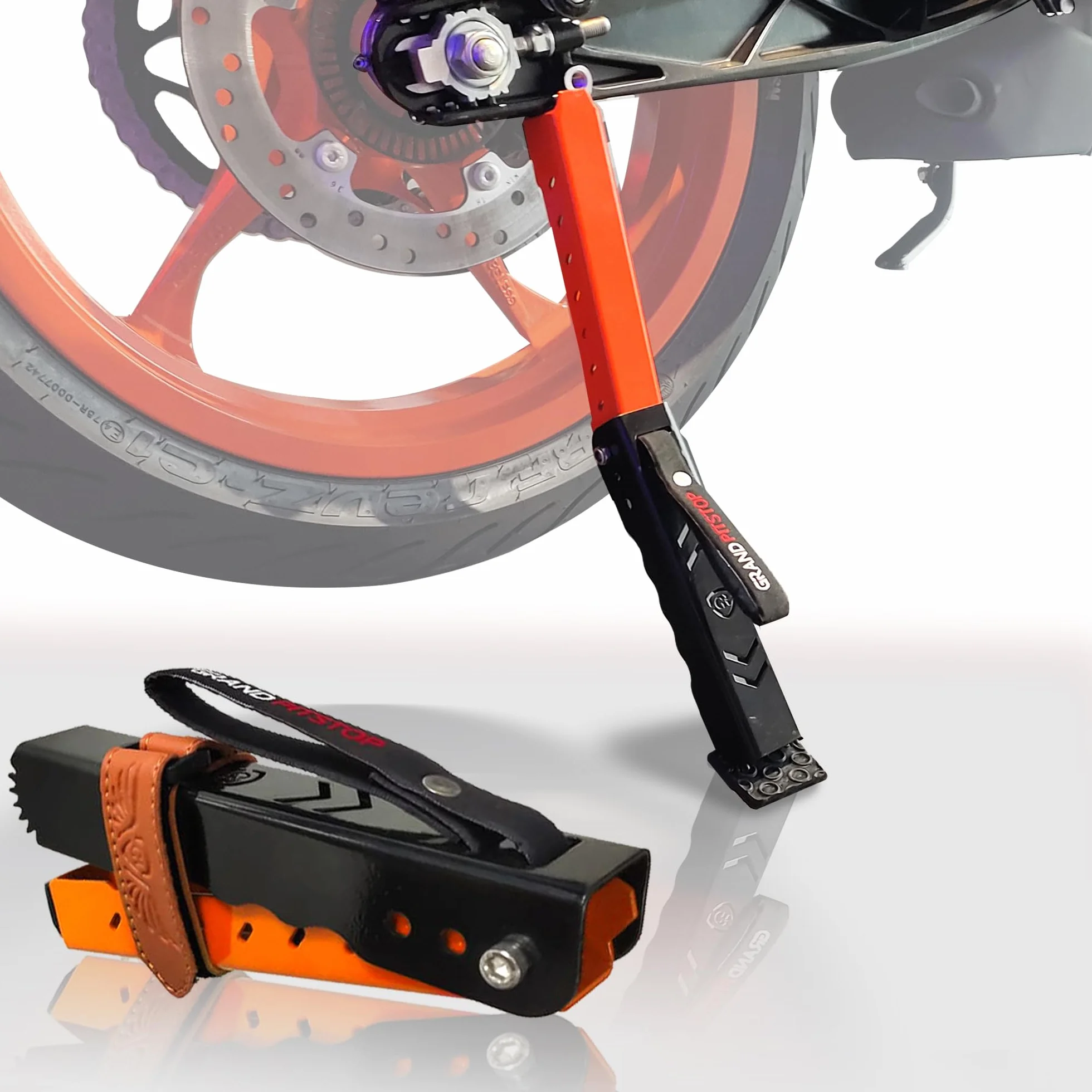 GRAND PITSTOP Motorcycle Maintenance Stand, Portable & Compact Lift Stand Moto Jack, Adjustable Height for Chain Cleaning and Lubrication Easy to use