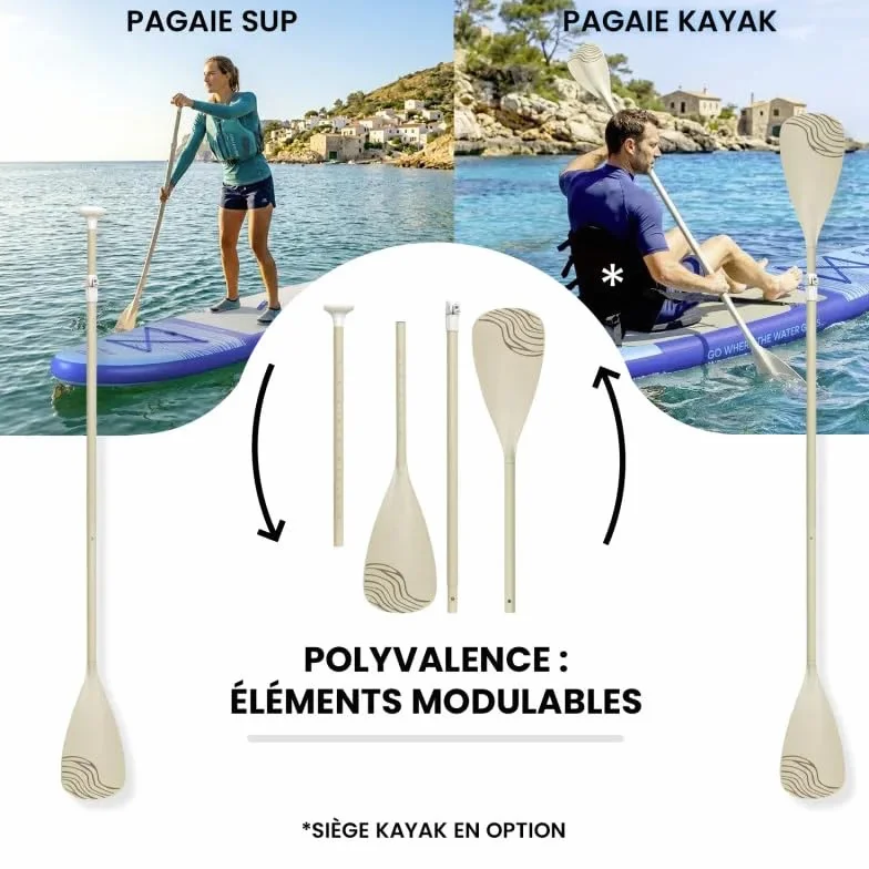 Paddle Gonfiabile AIRGLISS Moon 11.0 FINO A 2 Persone (Max. 170kg) | Adulto E Bambino | Stabile E Di Qualite | Completo di Tutti Gli Accessori: PAGAIA, GONFIORE, Borsa, ALLERON, Leash