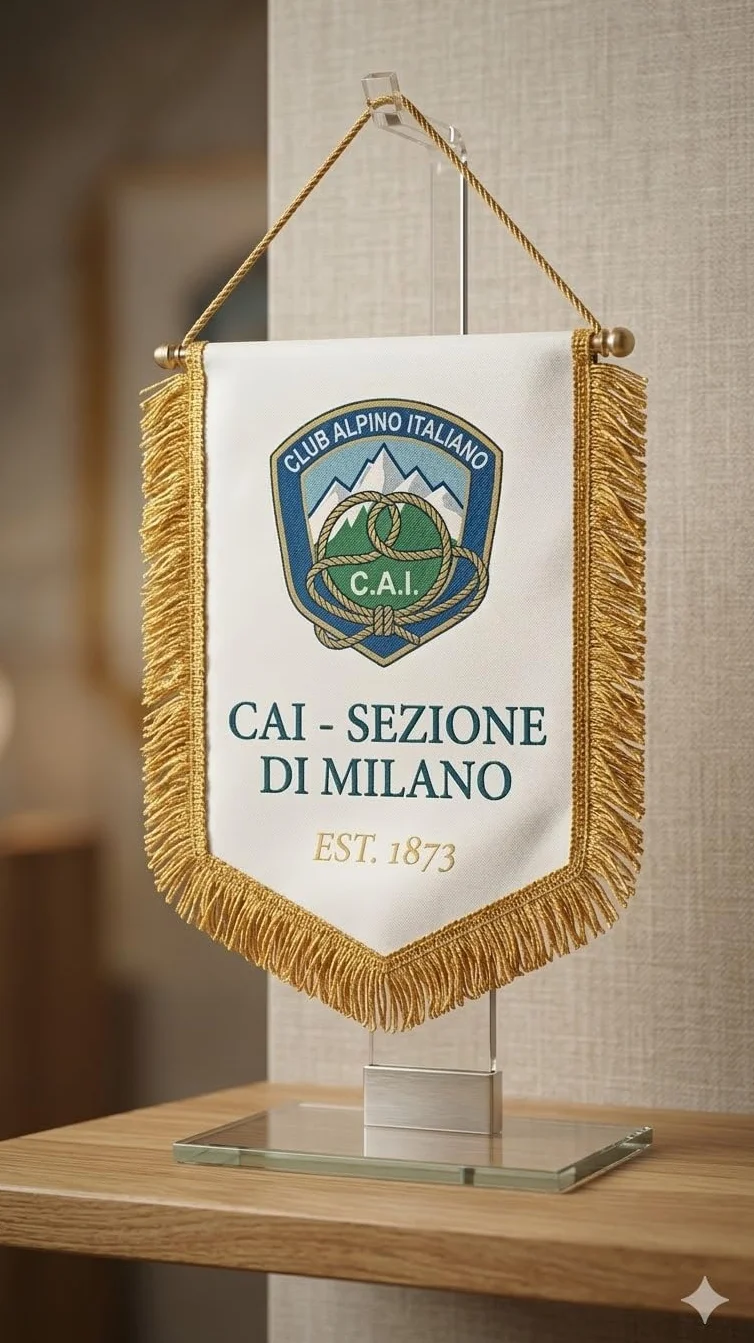Gagliardetti Personalizzati 20x28 cm con Bordo Dorato in Raso, Cordino, Astina Rigida e Custodia