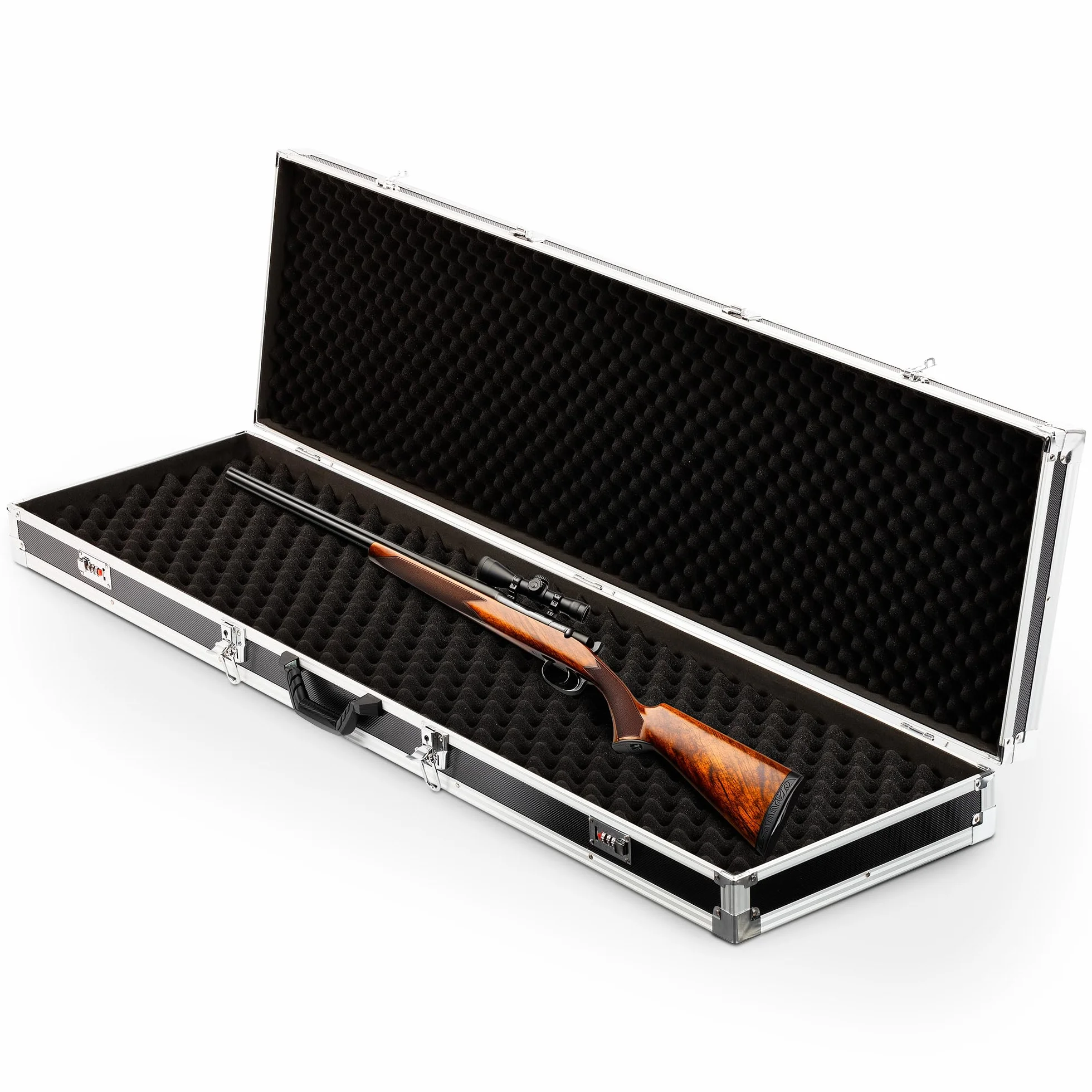 Rifle Extra Strong Case con Due Serrature a Combinazione e Due a Chiave, Custodia con Telaio in Alluminio, Imbottita di Schiuma, Valigetta Estremamente Sicura per Armi da Caccia e Munizioni