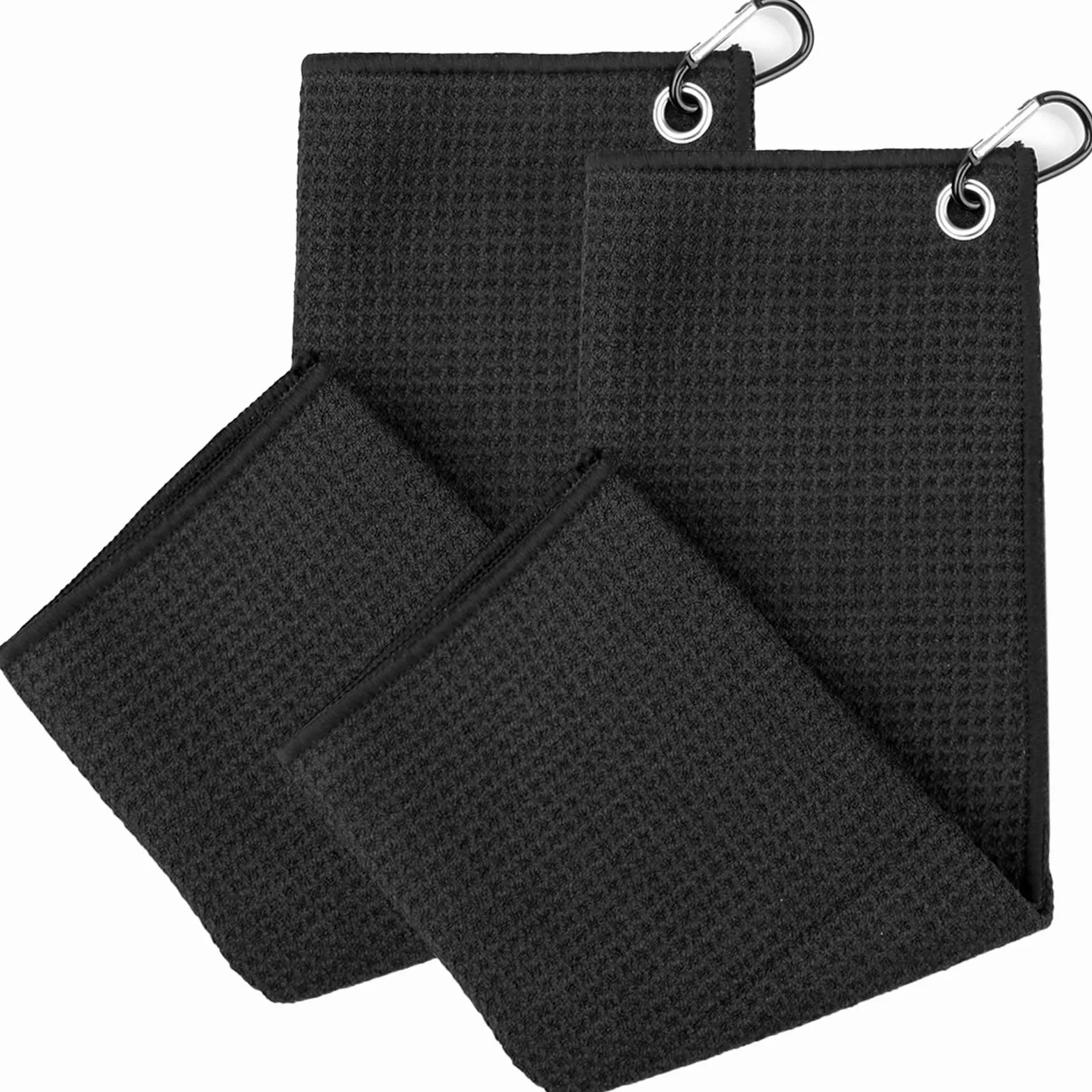 Asciugamano da Golf in Microfibra 2 Pezzi 40x40cm Nero con Moschettone