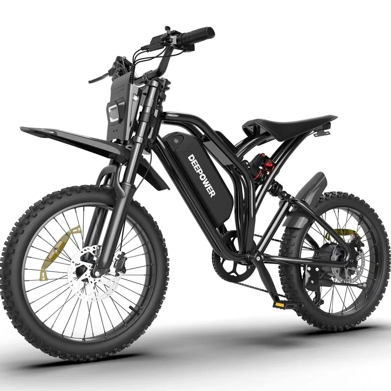 DEEPOWER S21 Bicicletta Elettrica per Adulti, Batteria Rimovibile 48V 25Ah, Autonomia 55-110KM, Pneumatici Fat 17", 7 Marce, Sospensione Completa, Bicicletta Elettrica da Montagna