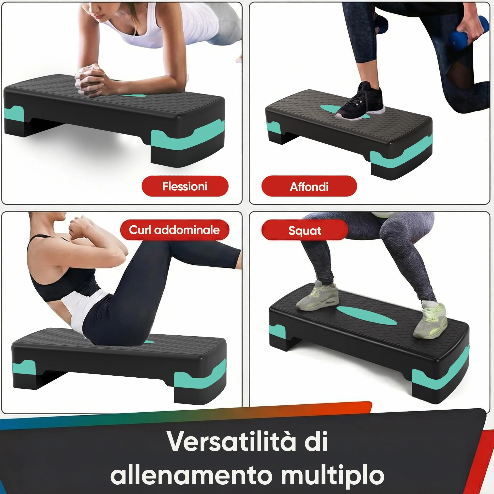 Ultrasport Step Fitness Aerobica Stepper Casa Antiscivolo Regolabile 2 Altezze Stepboard 68x28 cm Verde