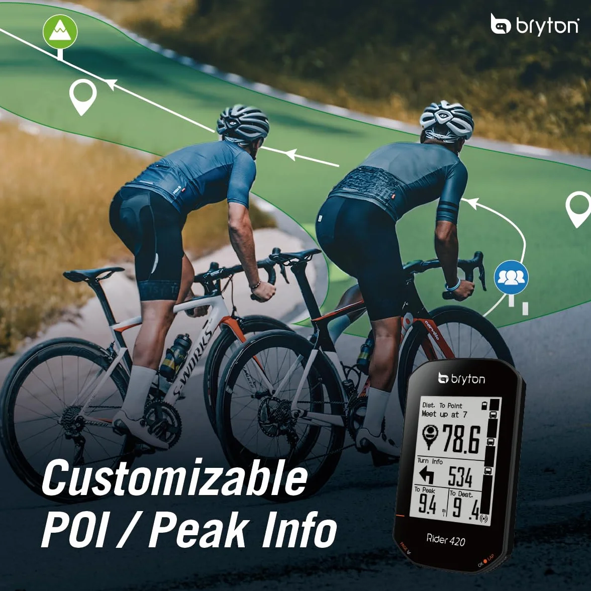 Bryton Rider 420 Sensor Bundle GPS Ciclismo, 35h Bateria, Nawigacja Trasy