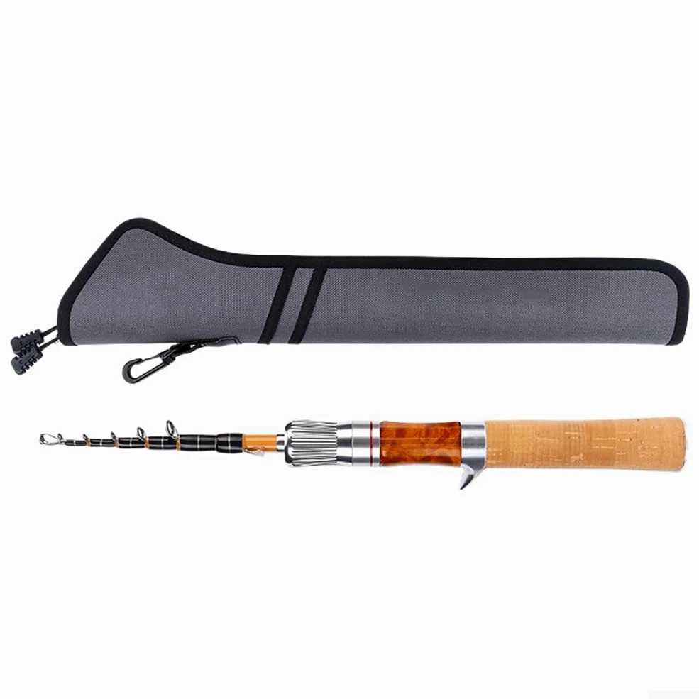 Canna da pesca telescopica compatta da 1,5 metri in fibra di carbonio a 32,5 cm per lancio di esche da esterno portatile Tackle legno tono