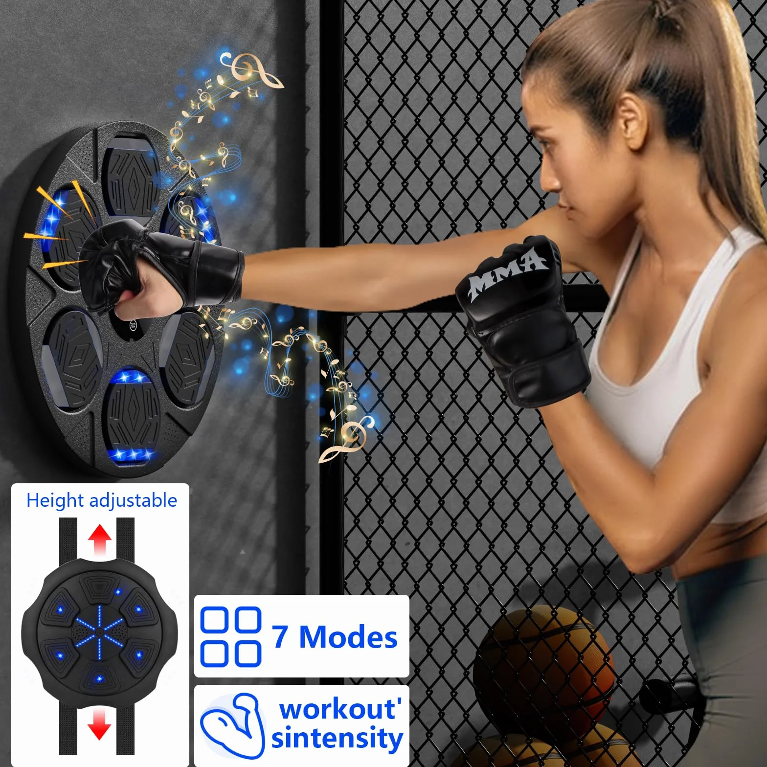 Music Boxing Machine, Intelligente Boxe Musicale da Parete con Guanti da Boxe, Macchina da Boxe Musicale, LED Box Musicale Pugile con Bluetooth, per Interno, Bambini/Adulti