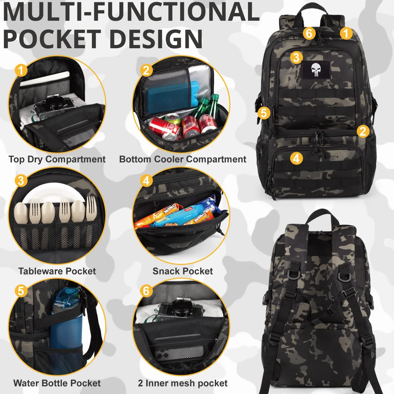 Zaino Frigo Tactical a Doppio Livello per Uomini, 2 Compartimenti, Borsa Frigo Morbida