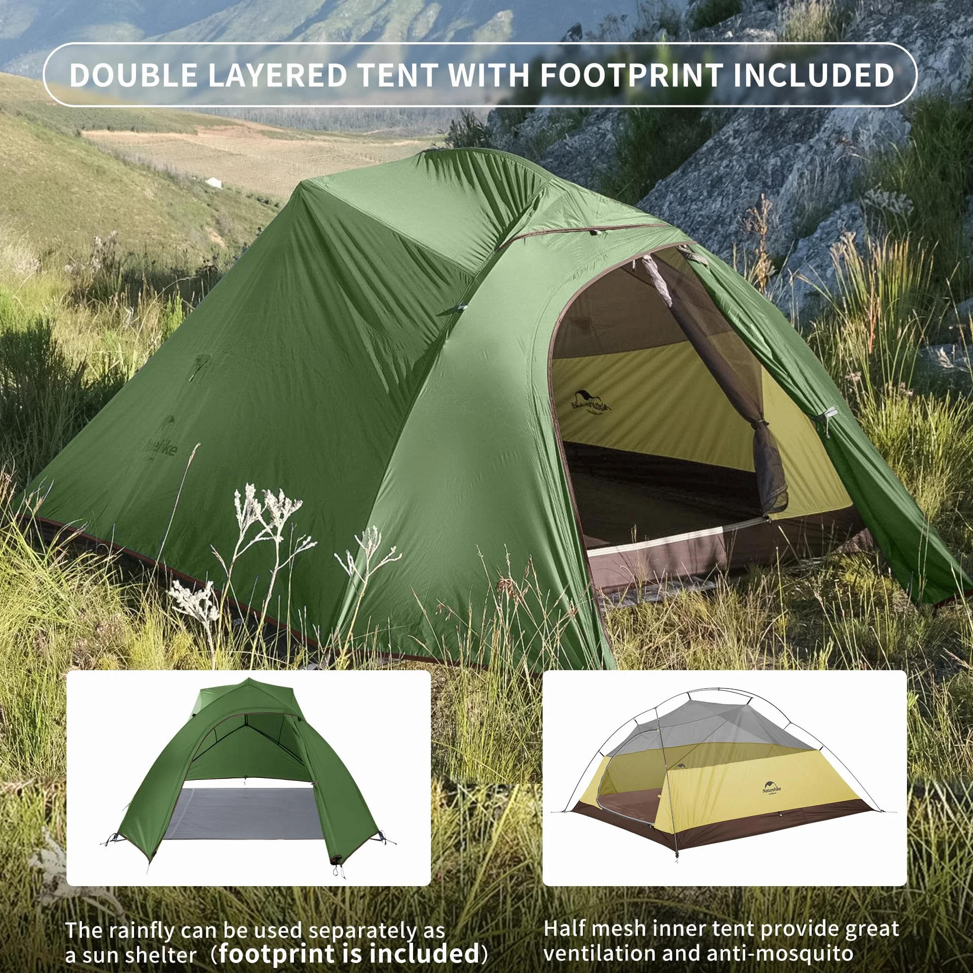 Naturehike Nuovo Cloud-up 3 Persona Tenda Aggiornata Doppio Strato Tende da Escursioni