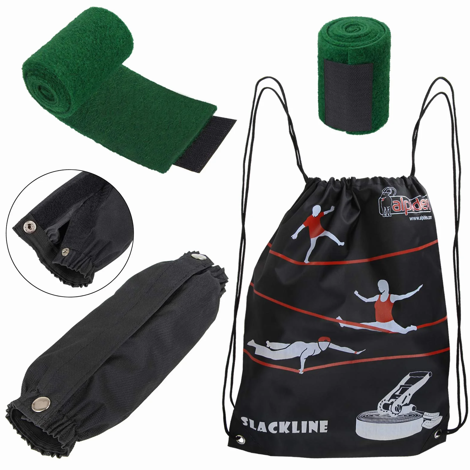 ALPIDEX Slackline Set 15 m z ochroną drzewa i zabezpieczeniem zapadkowym dla dzieci, początkujących i zaawansowanych