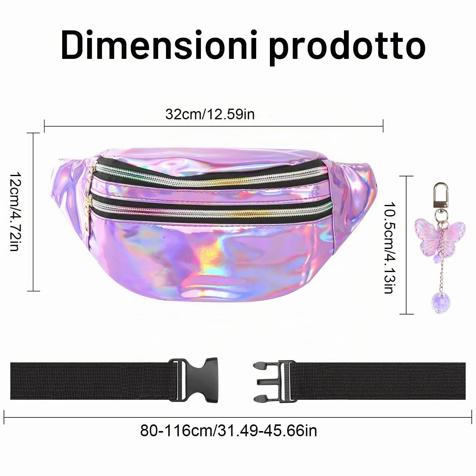 Marsupio a Farfalla Viola 30x12x13 cm Elegante Hipbag per Bambini