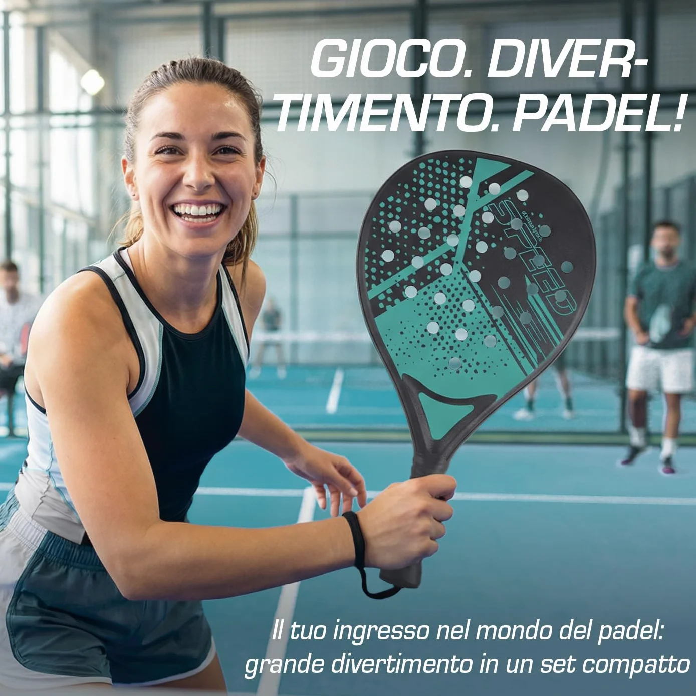 Set racchette da padel DoYourSports 2 racchette leggere con palla rete impugnatura antiscivolo
