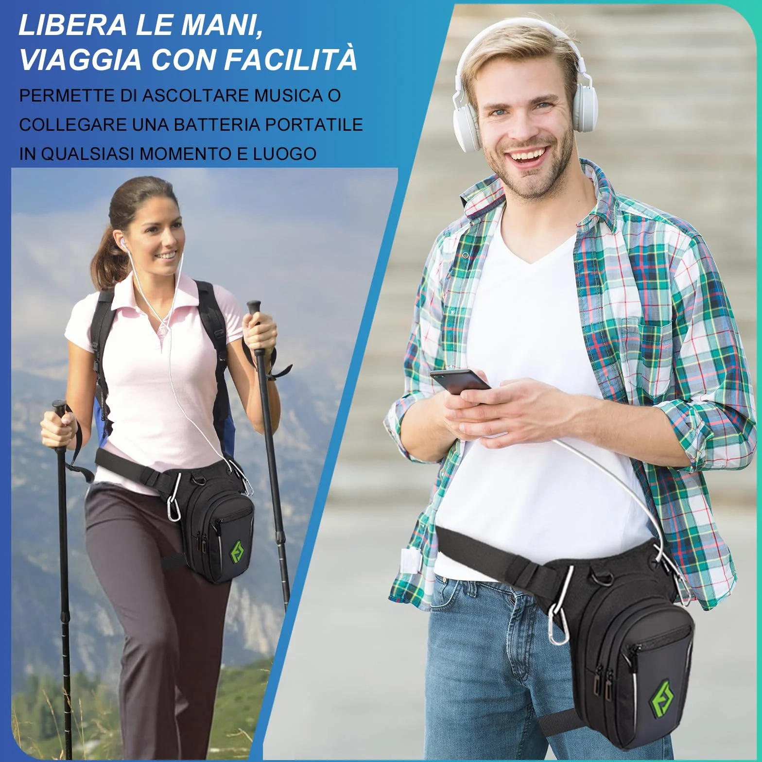 Eshow Marsupio da Gamba Moto, Borsa Cosciale Espandibile con Striscia Riflettente e Cintura Regolabile per Uomo Donna, Borsello Sportivo Nero