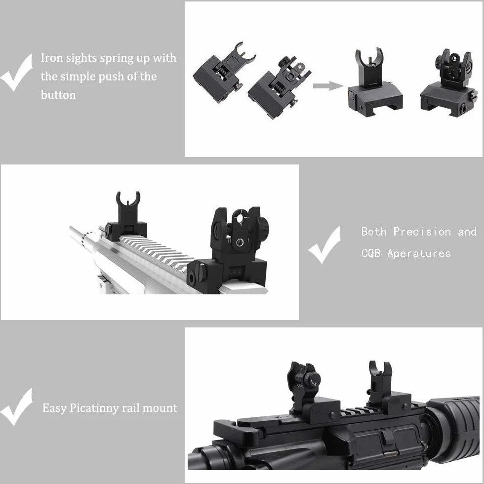ACEXIER US Flip Up Anterior Posterior Iron Sight Set For 20mm Mount Hunting Rifle Airsoft