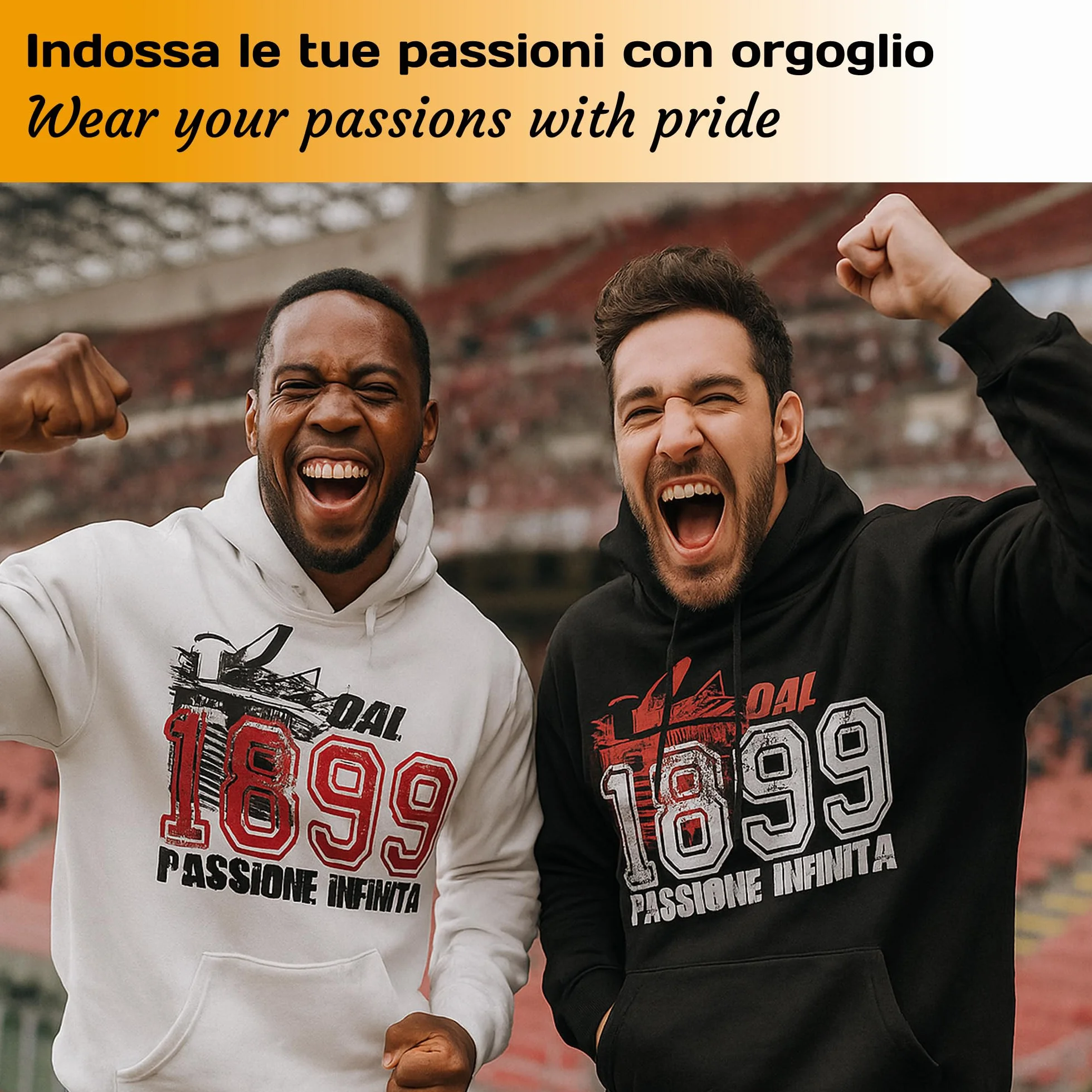Felpa Sportiva Celebrativa Passione Infinita Milano con Cappuccio Regolabile Cotone Felpato Made in Italy