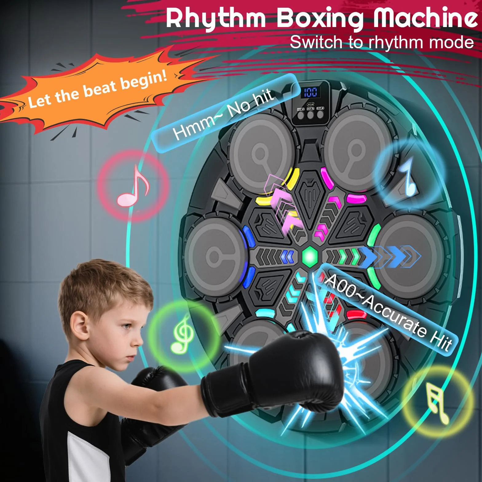 Macchina musicale per boxe, con Bluetooth, da parete, con ricarica USB, attrezzatura da allenamento per boxe, regalo per bambini e adulti