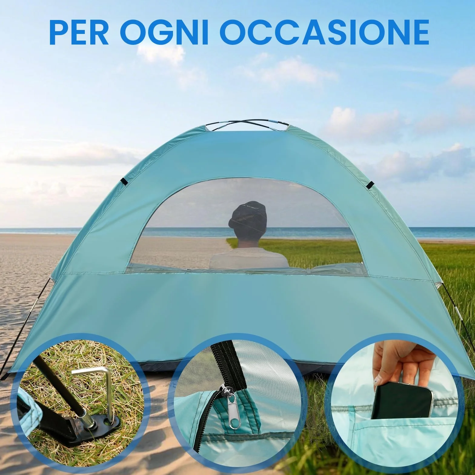 JAICOM Tenda da spiaggia 2-3 persone protezione UV UPF 50+