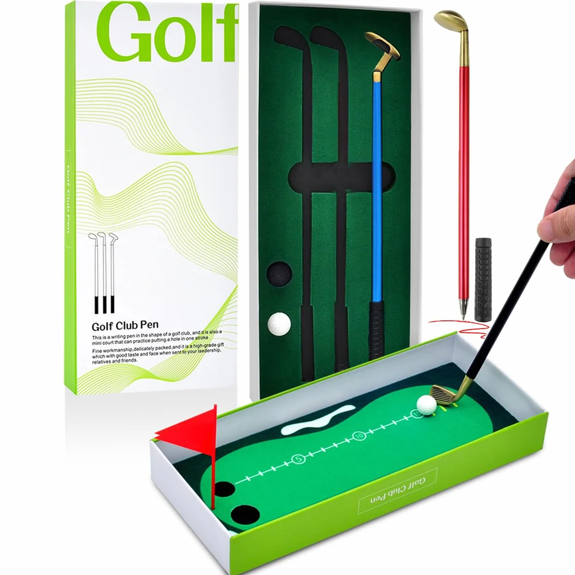 Set di 3 Penne Mazze da Golf in Metallo, Penna a Sfera 3 Colori, Regalo Uomini