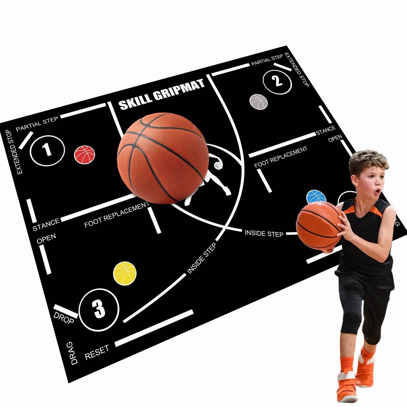 Tappetino da allenamento pallacanestro 120x86 cm antiscivolo controllo dribbling silenzioso