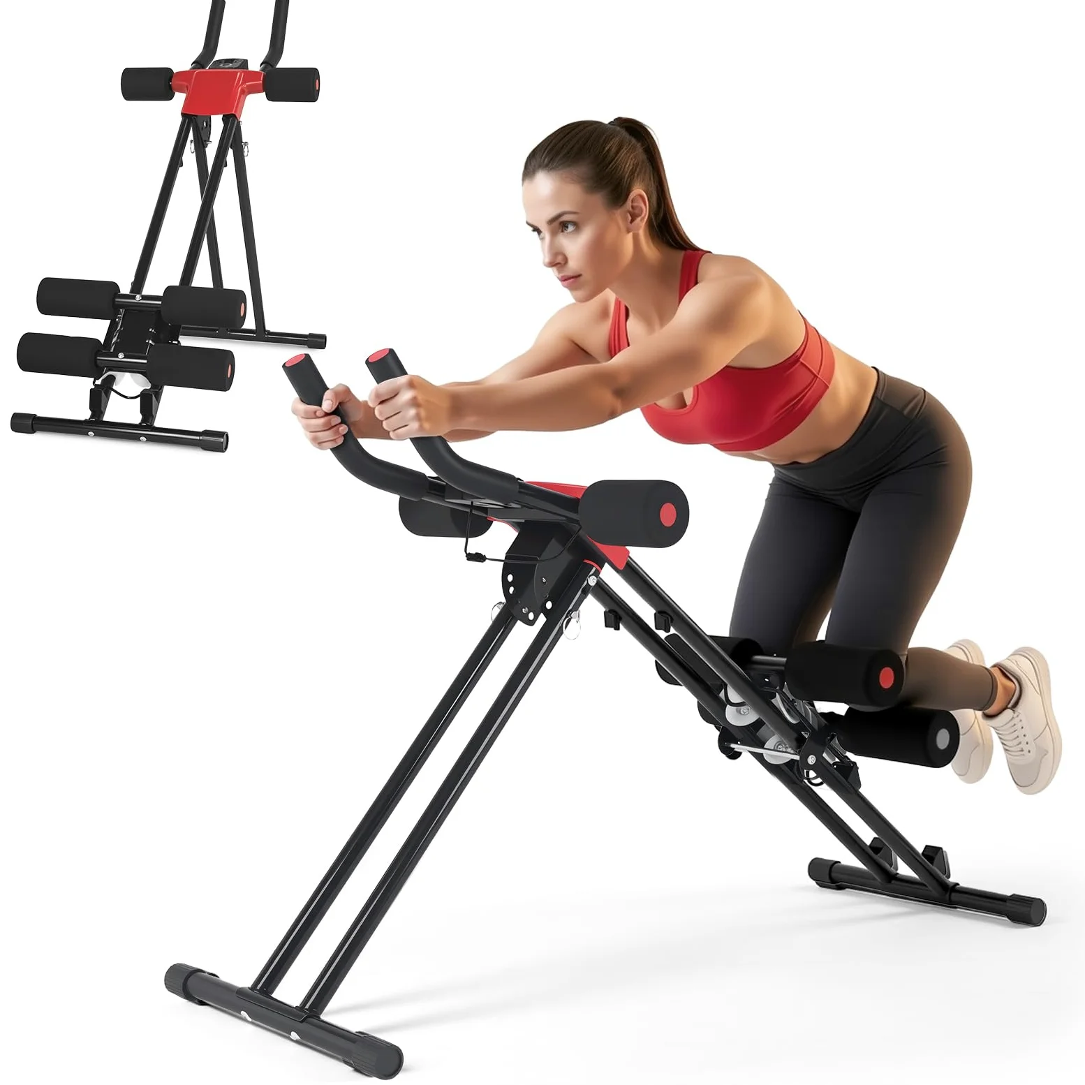 Macchina Addominale Pieghevole con 5 Livelli di Resistenza, Display LCD, Allenamento Corpo Completo Addominali Gambe Braccia, Pieghevole 47", Portata 120 kg Palestra Casa