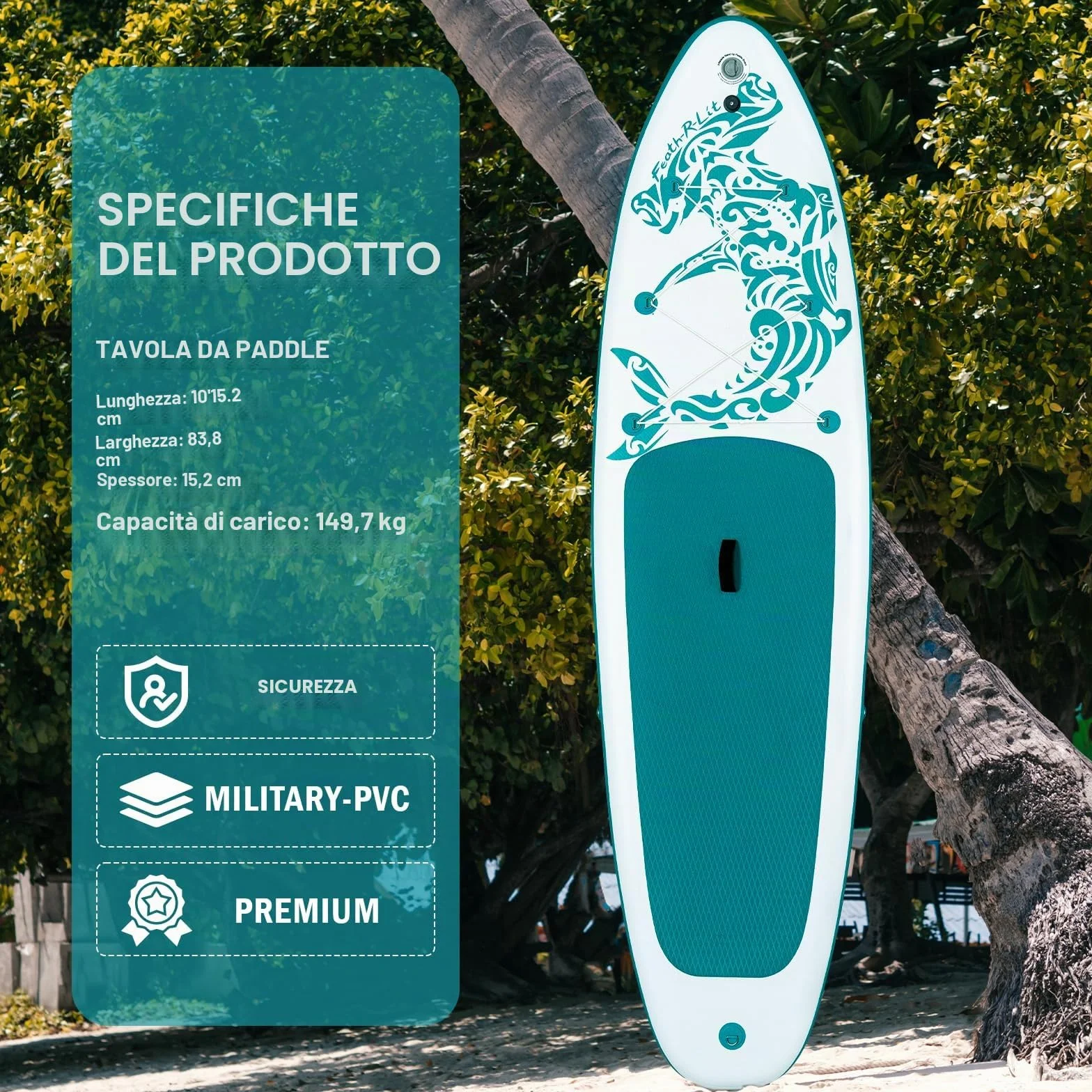 FEATH-R-LITE Gonfiabile Stand Up Paddle Board Ultraleggero - Accessori SUP: pagaia regolabile, pompa, zaino, leash, finlandese - Per tutti i livelli di abilità