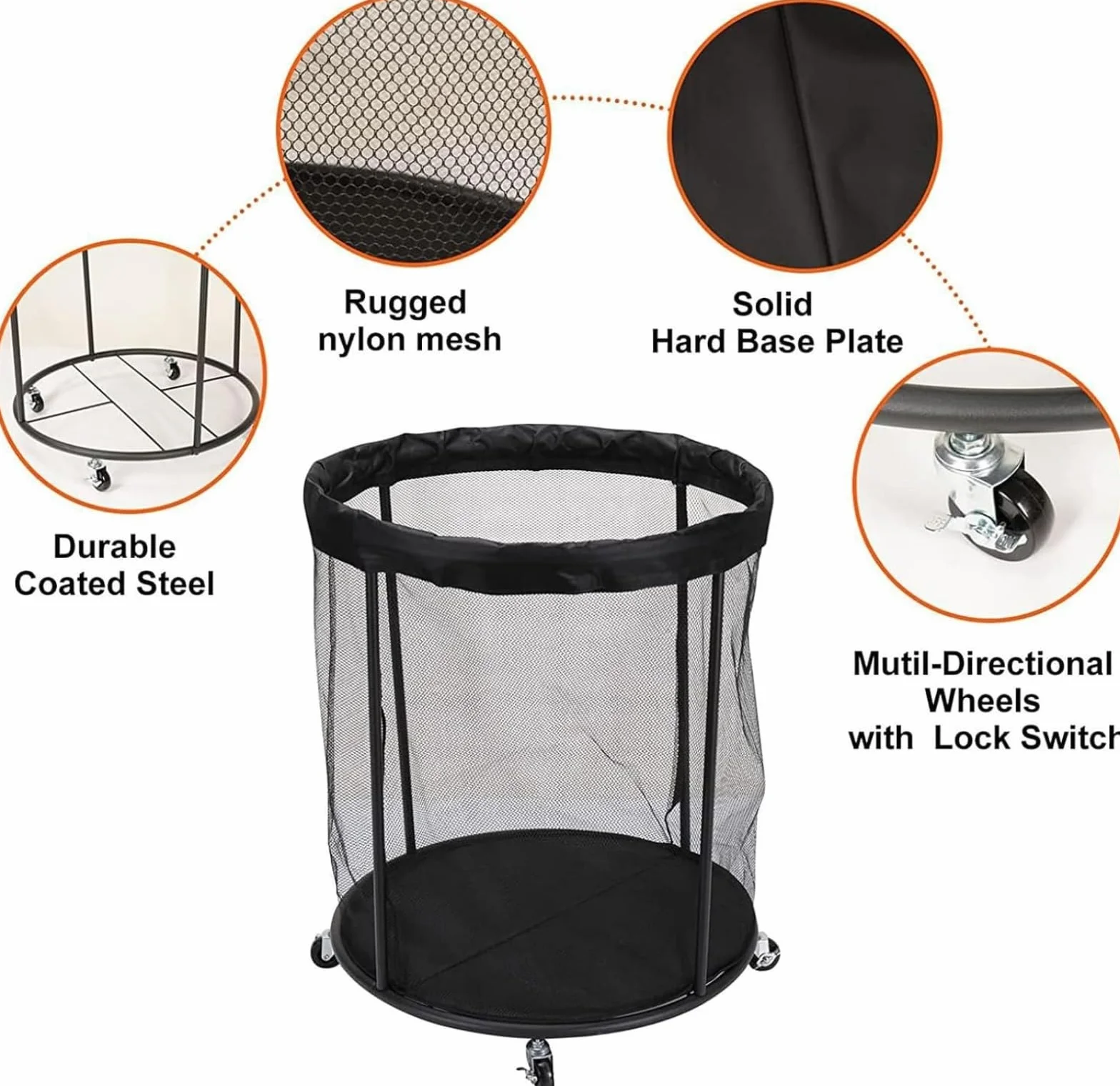 Contenitore Portatile per Palline da Garage, Cestino a Rete 60x60x62 cm