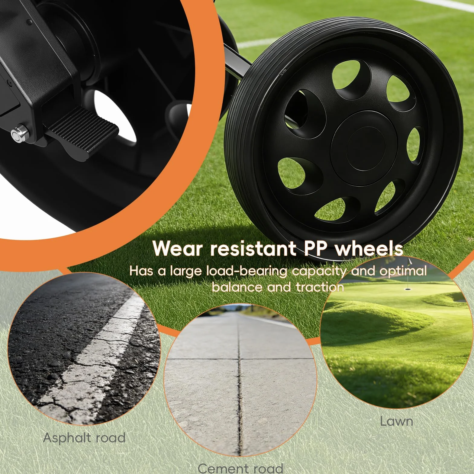 Carrello da golf a 2 ruote pieghevole in metallo leggero con segnapunti e supporto tee