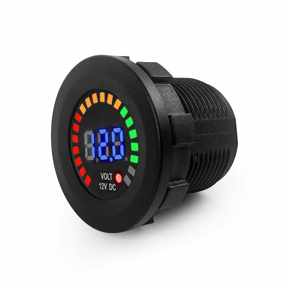 QWORK® Voltmetro digitale 12V, Indicatore di tension 12V con display a LED Voltmetro, misuratore di tensione universale impermeabile per camion ATV UTV barca veicolo marino moto