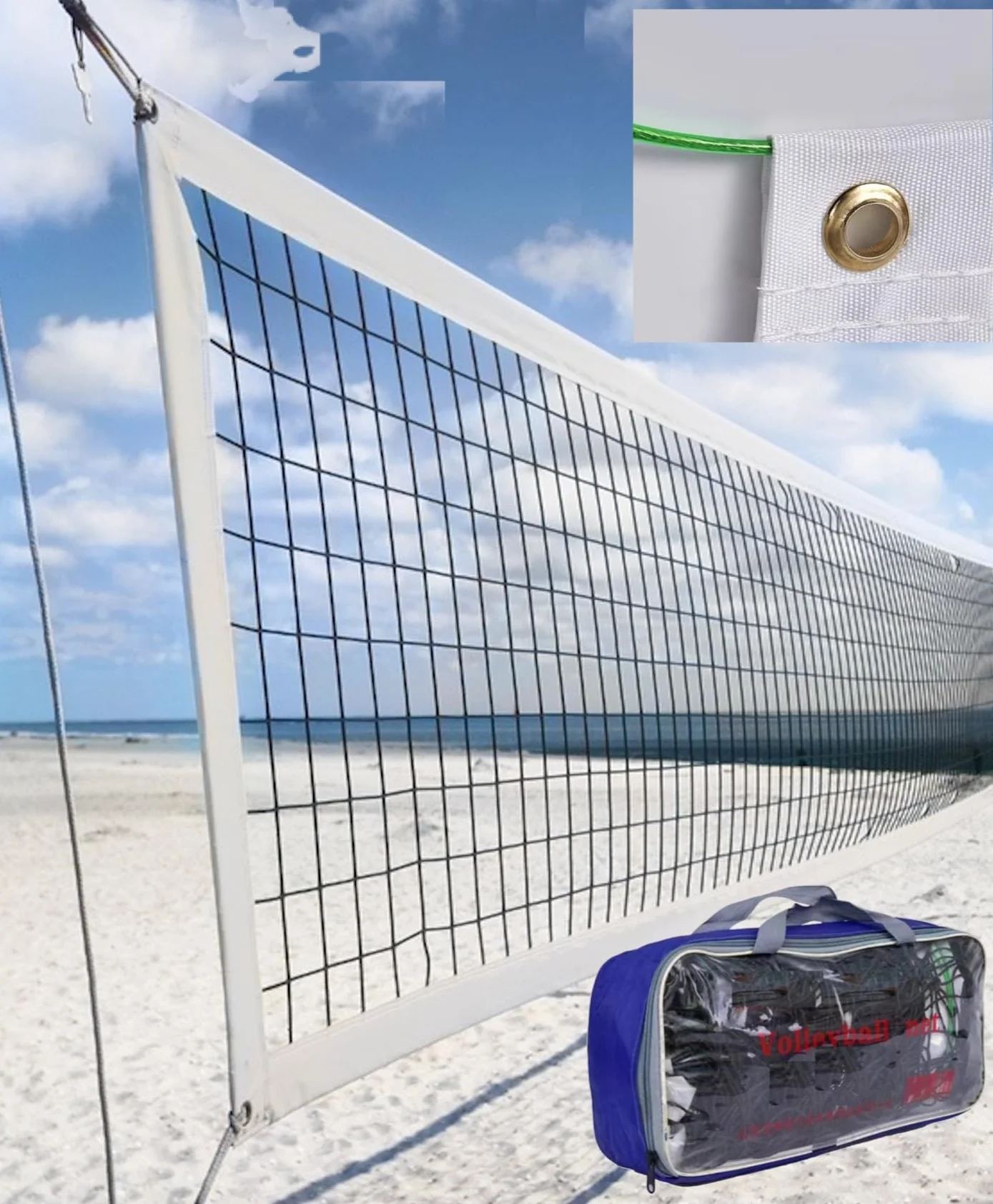CVT Rete da pallavolo professionale per esterni con fune metallica per aeromobili, 9,1 m x 9,6 m, bordo resistente agli strappi, resistenza agli agenti atmosferici, per interni ed esterni, cortile,
