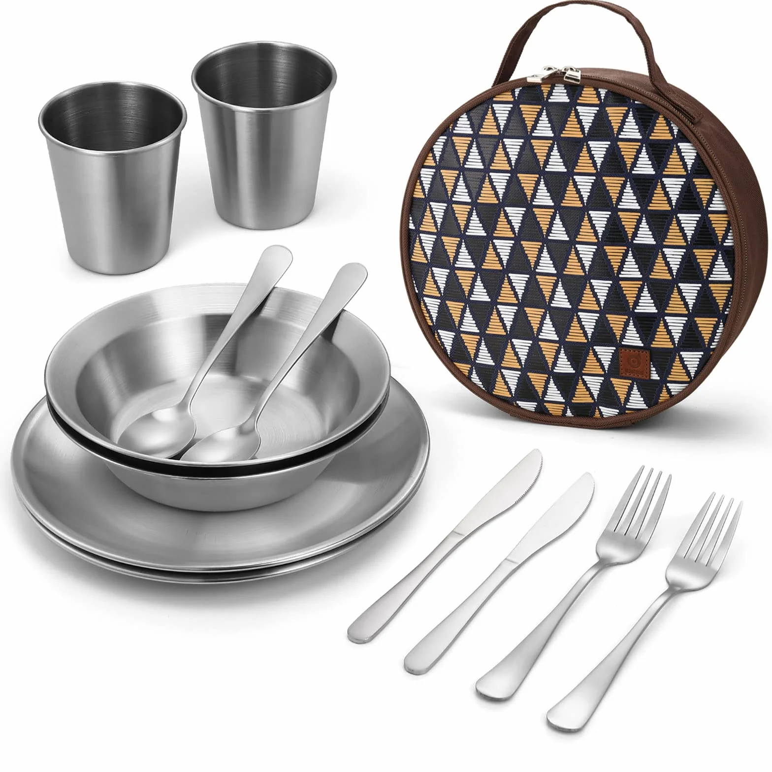 Odoland Set Stoviglie Acciaio Inox per Campeggio Trekking 2 Persone