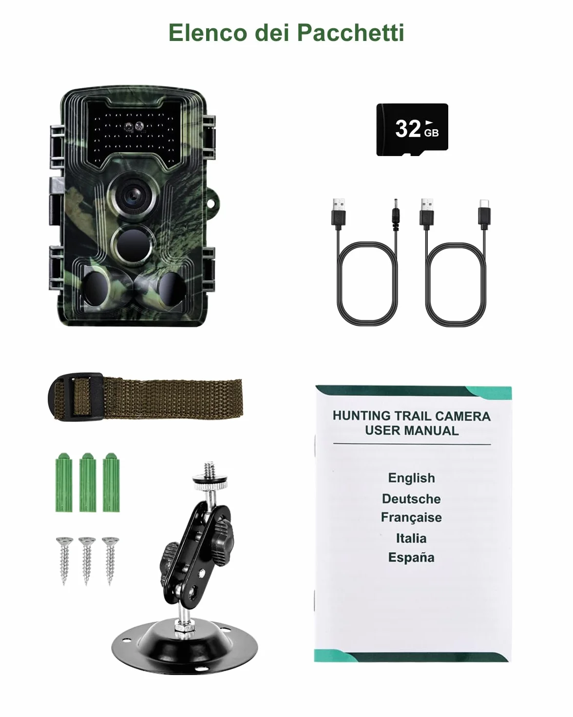 Fototrappola 2,7K 58MP Fotocamera Caccia Grandangolare 120° Infrarossi Invisibili con Scheda 32GB Visione Notturna 0,1s