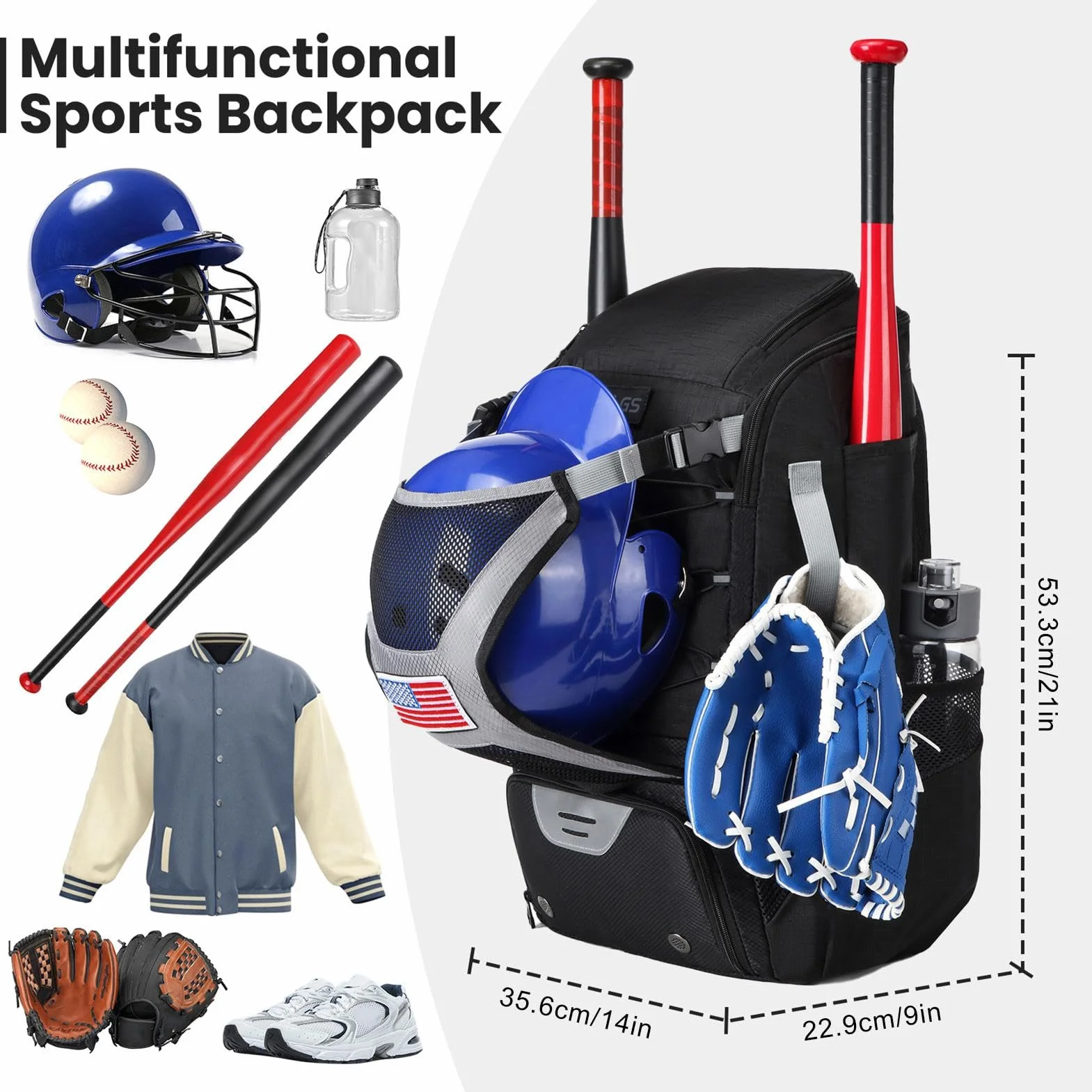 Borsa per mazze da baseball, Borsa da baseball - Borsa da baseball per ragazzi, Borsa da softball impermeabile, Zaino da baseball con ruote per scomparti per scarpe Borse per mazze da baseball Borse p