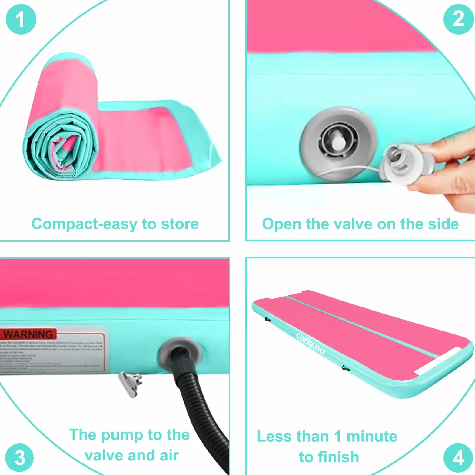 Tumble Track Mats per ginnastica, tappetini per ginnastica ad aria per bambini per Tumbling Ginnastica Gonfiabile spessa Tappetino da allenamento con pompa elettrica per casa/palestra