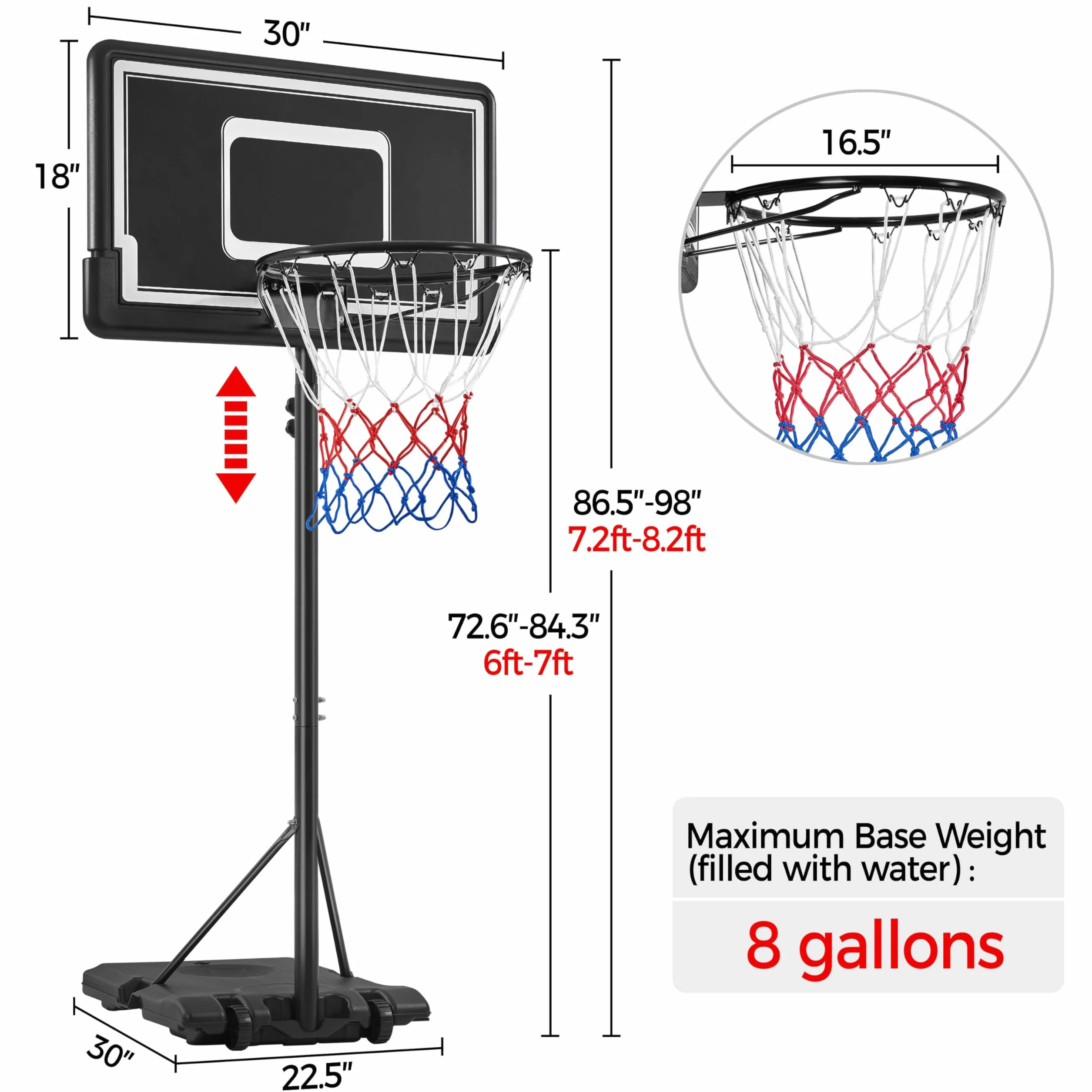 Yaheetech Canestro Basket Esterno Interno Portatile con Colonna Altezza Regolabile
