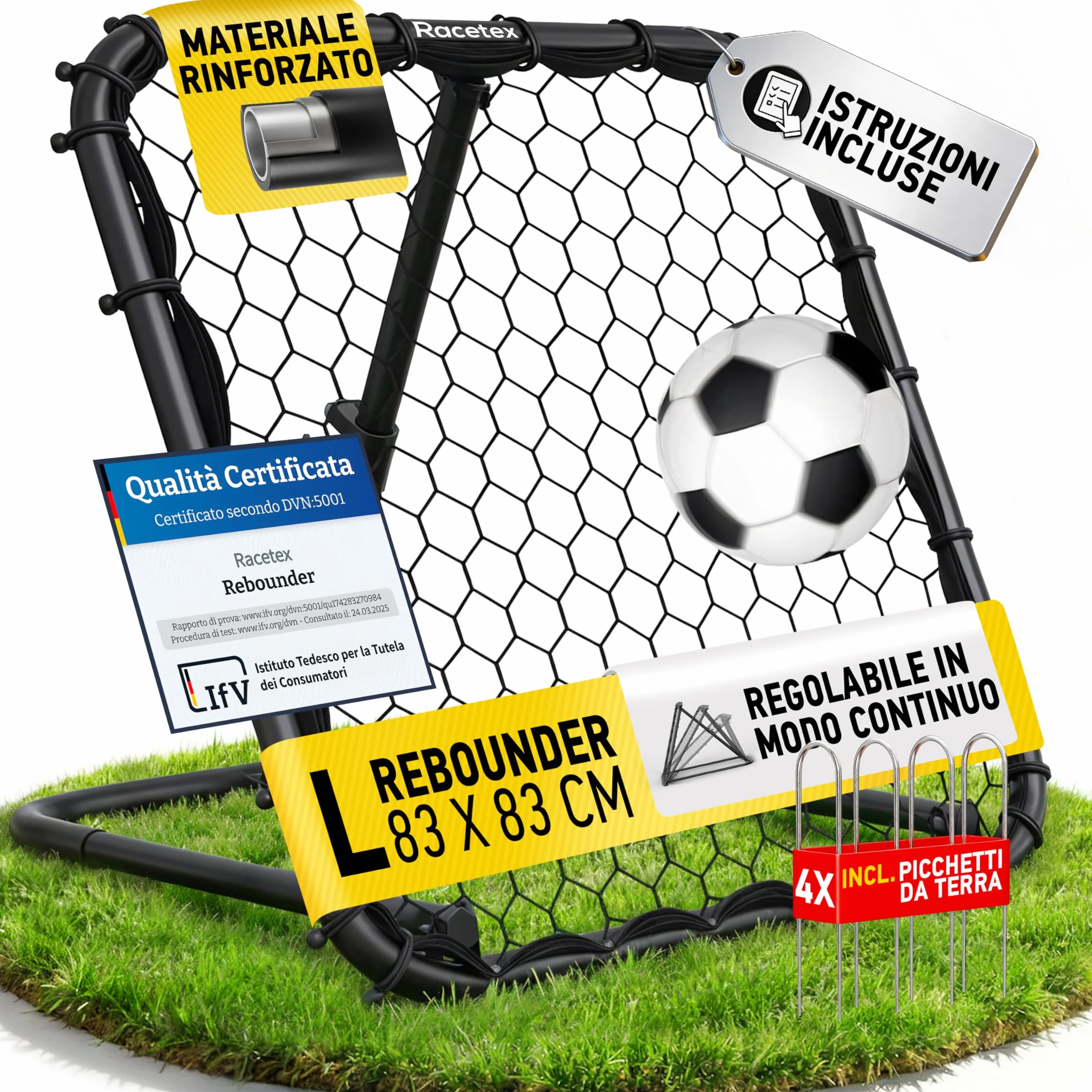 Racetex Rimbalzo da Calcio per Bambini Regolabile – Pallone Allenamento Diversificato