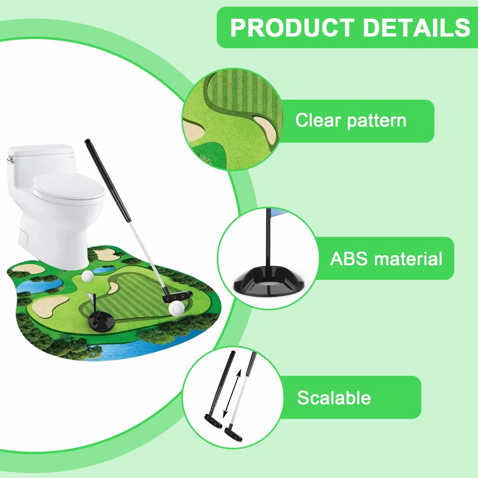 Golf Toilet Game Set 6 Pezzi, Divertente Minigolf Regalo Uomo con Mazza 65 cm, Tappetino, 2 Palline