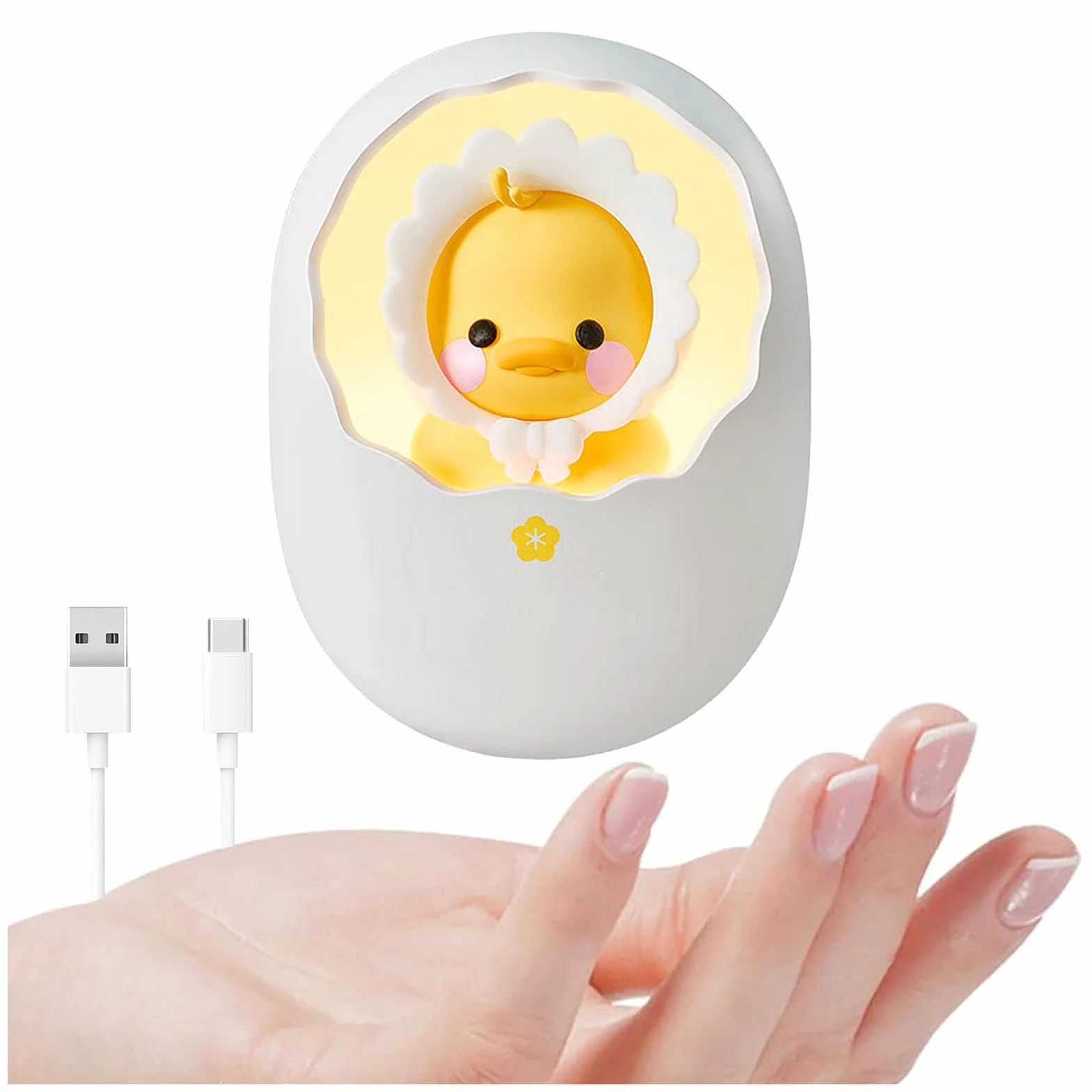 Scaldamani Elettrico a Forma di Carino con Power Bank, luci notturne 3 in 1, scaldamani 6000 mAh/USB-C/2 Livelli di Calore Fino a 140 ℉ per Lavoro Invernale, Campeggio, Pesca
