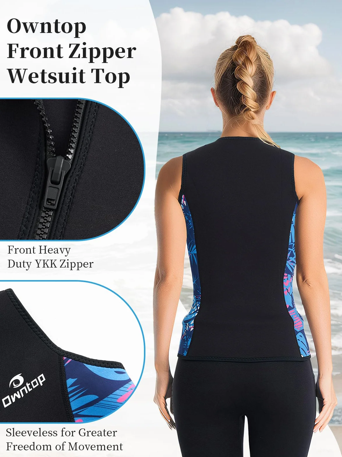 Owntop Muta da uomo e da donna Gilet in Neoprene Termico 3 mm Giacca Senza Maniche Surf Snorkeling Nuoto Immersioni