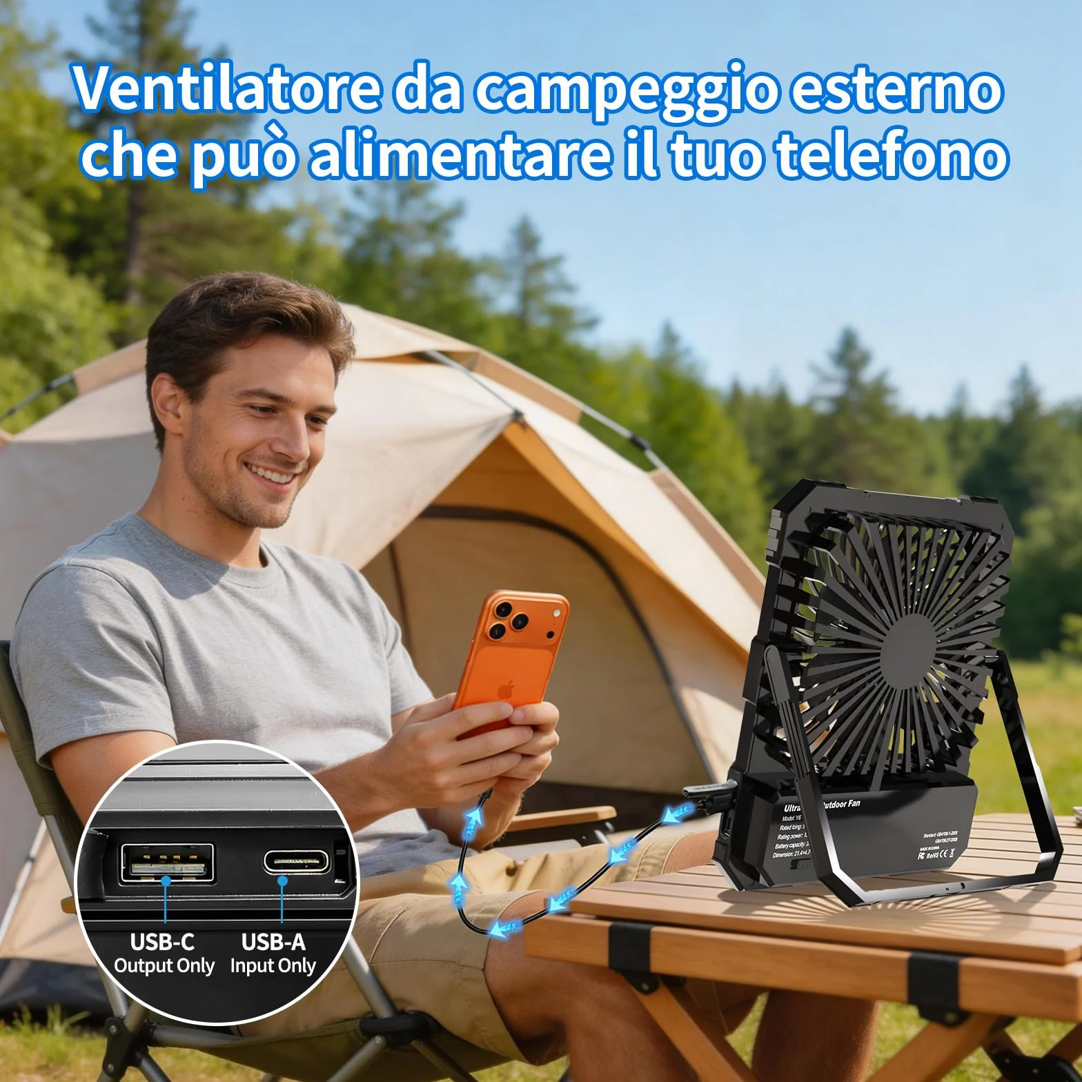 Ventilatore da Campeggio Portatile Alimentato a Batteria da 20000 mAh, Ventilatore da Viaggio Ricaricabile da 8 Pollici, Fino a 82 Ore di Durata Della Batteria, Adatto Per Camera da Letto, Esterno