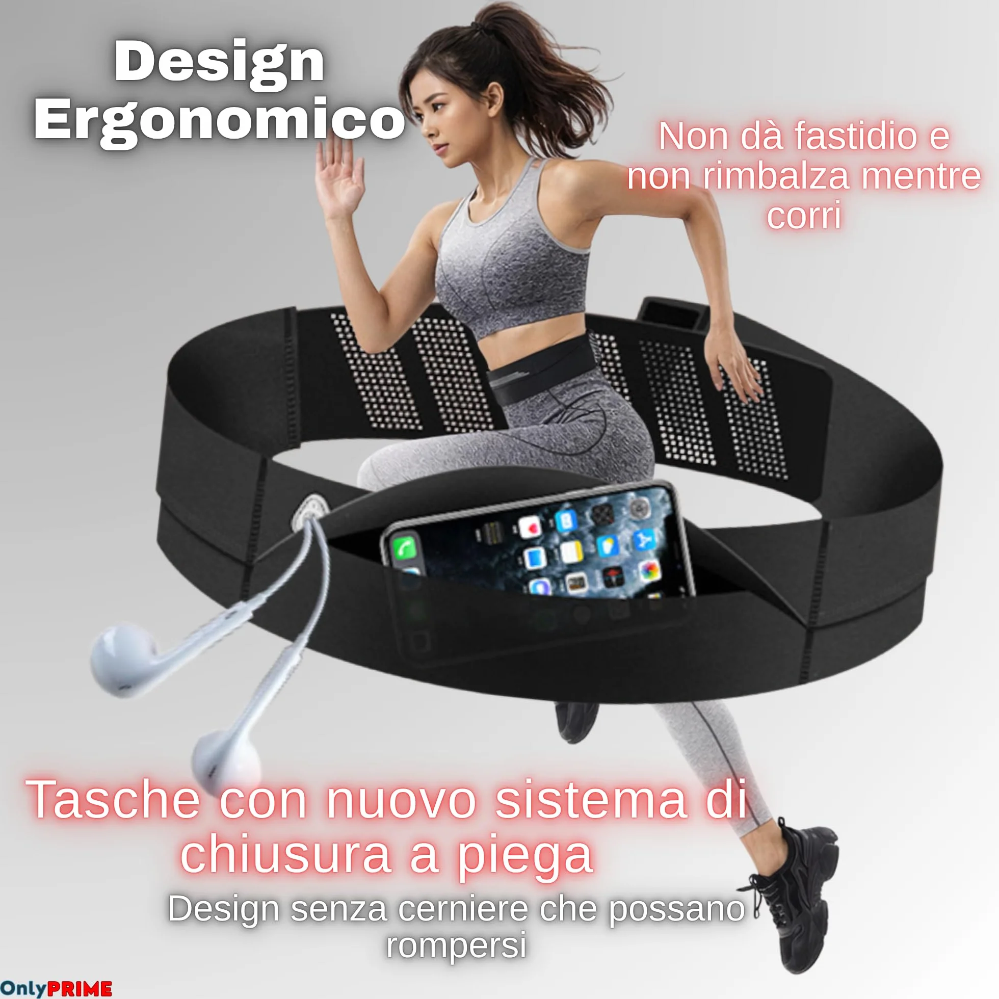 Marsupio Running Uomo Donna Cintura Porta Telefono Corsa Regolabile 60-110 cm Impermeabile con Tasche Design Riflettente