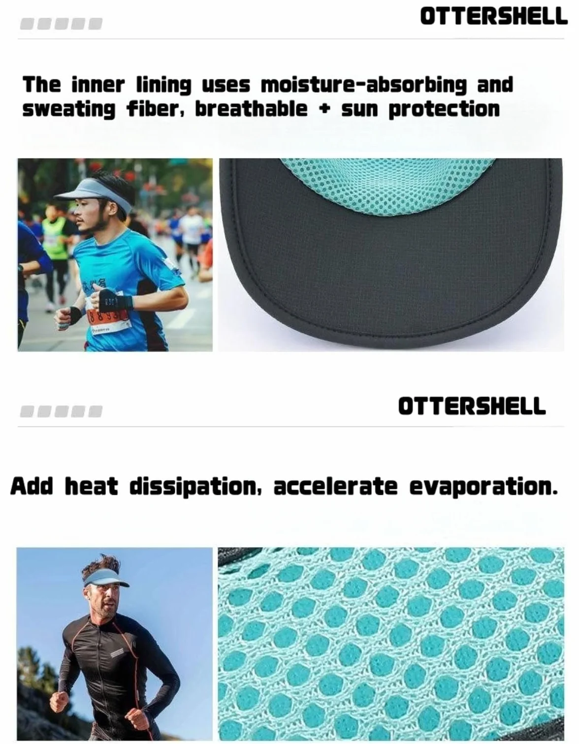 OTTERSHELL Visiera parasole sportiva leggera rete cappello corsa tennis golf