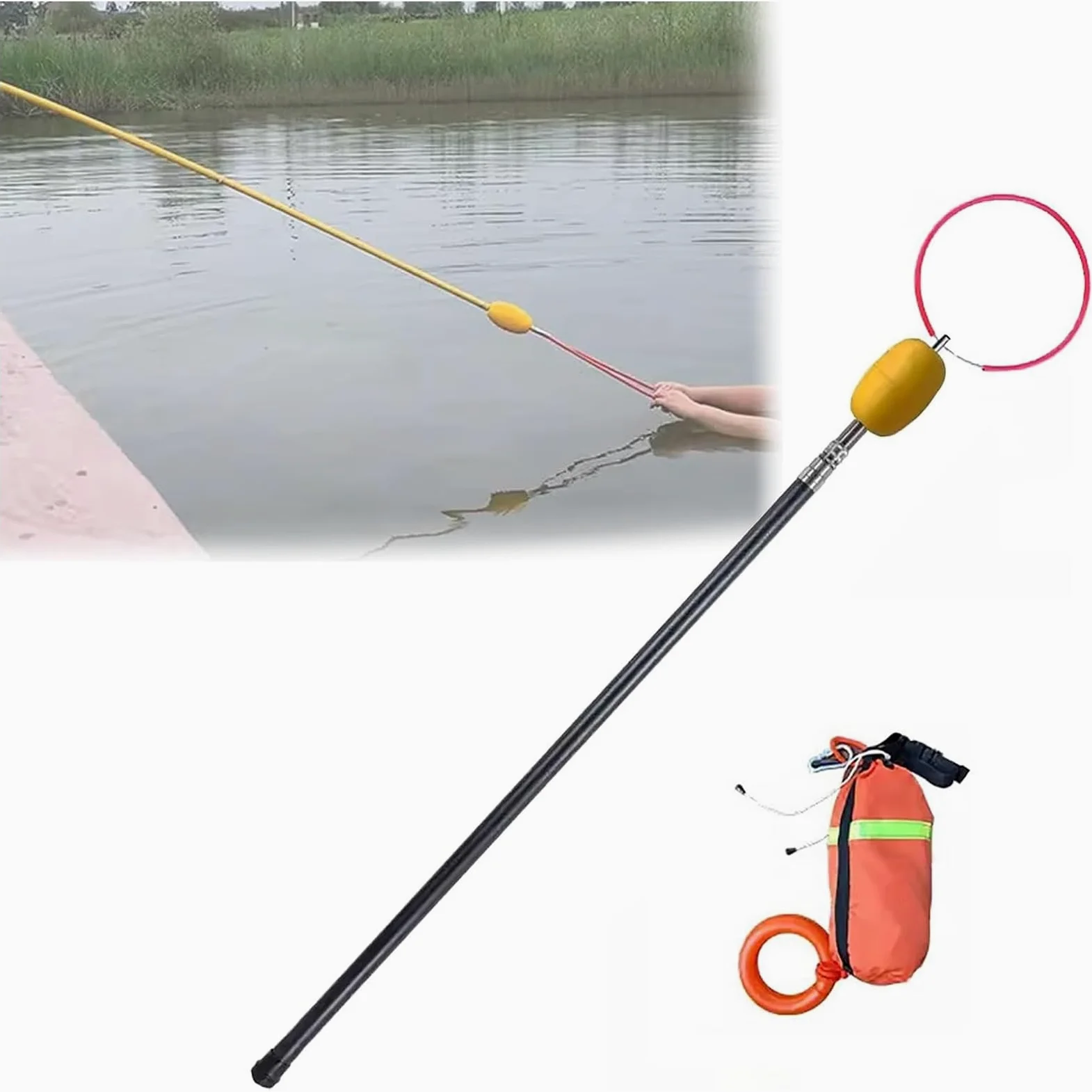 Generico Asta per Piscina in Fibra di Carbonio e vetroresina di Alta qualità, Lunga 10 m/32,8 Piedi, con Anello in Silicone e Resistente Fune in Acciaio: Leggera, Robusta e Flessibile per la manutenz