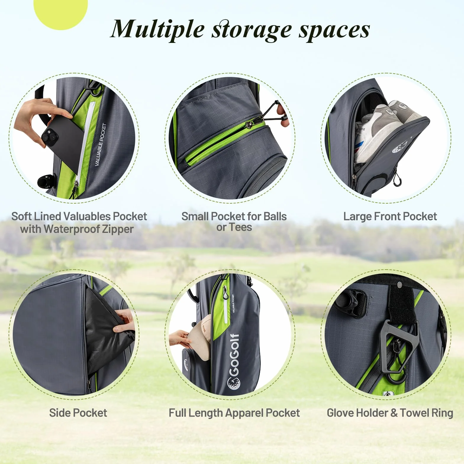 LIFEZEAL Borsa da golf leggera con 8 scomparti e 5 tasche, portaombrello, custodia antipioggia